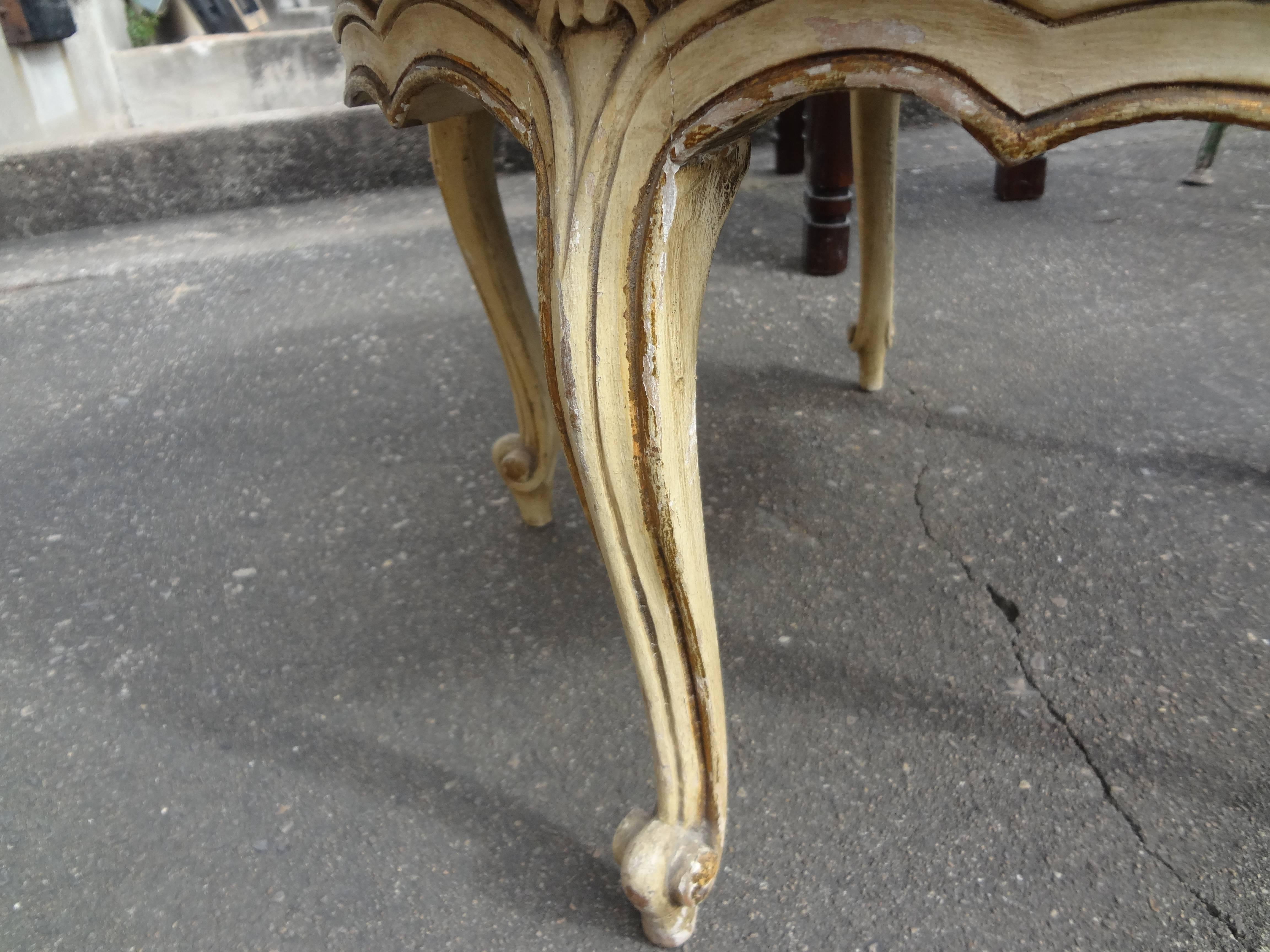 French Louis XVI Style Painted and Gilt wood Ottoman  In Good Condition In Houston, TX