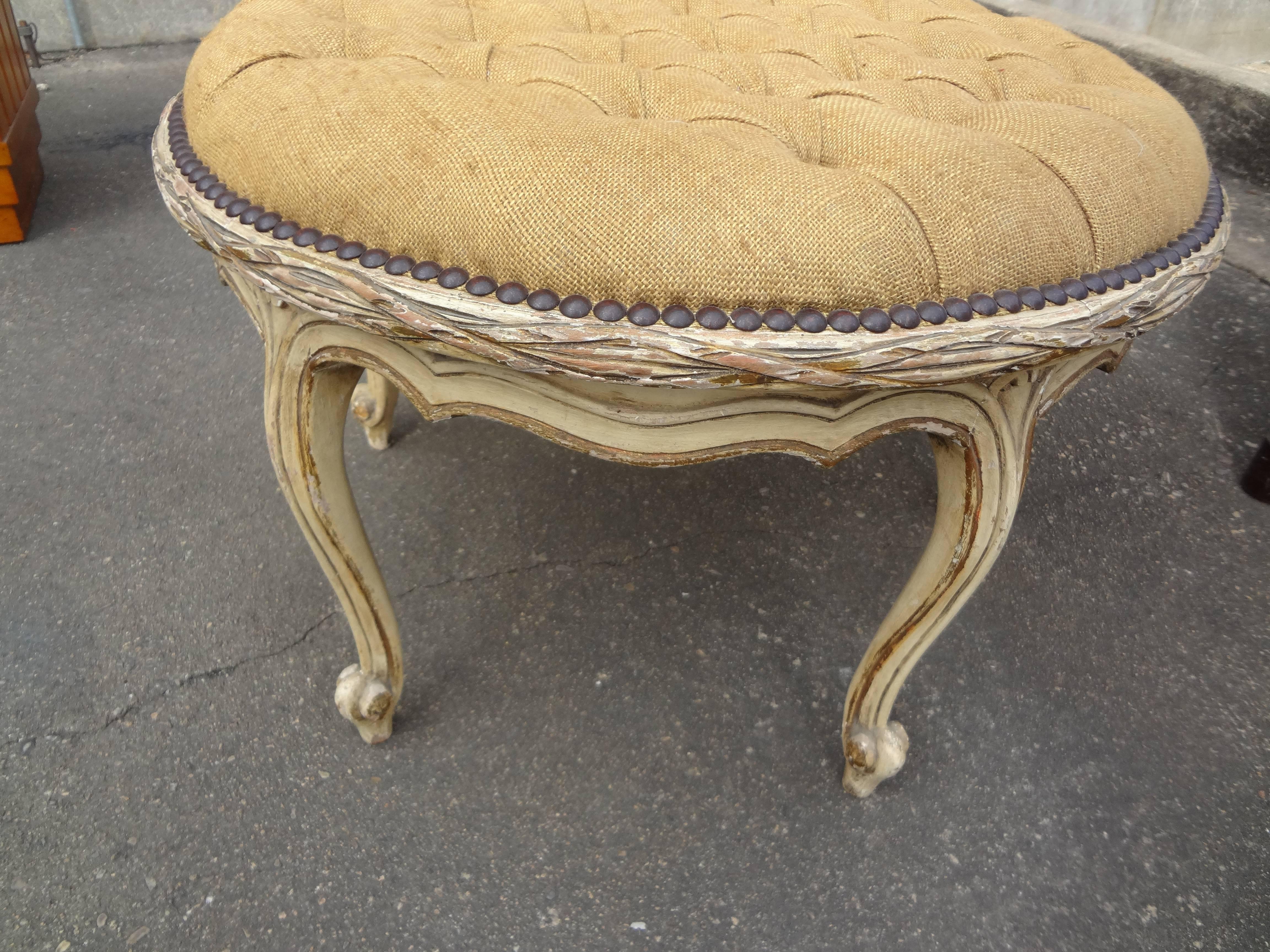 French Louis XVI Style Painted and Gilt wood Ottoman  1