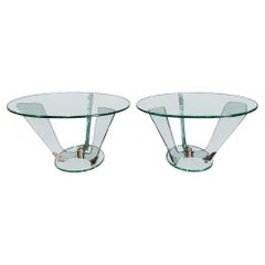 Near Pair Italian Fontana Arte Attributed Glass And Bronze Tables