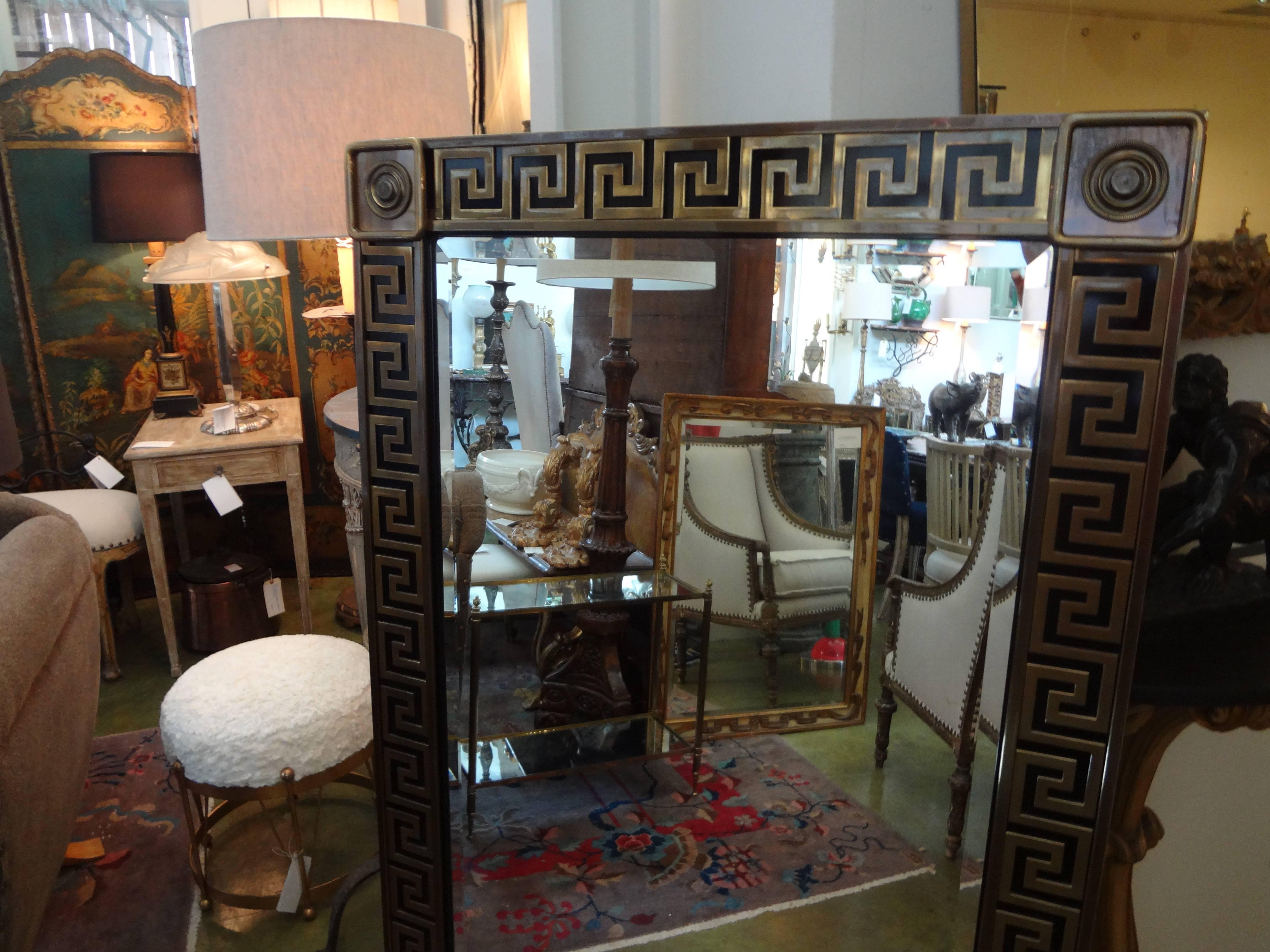 Late 20th Century Vintage Brass Greek Key Beveled Mirror