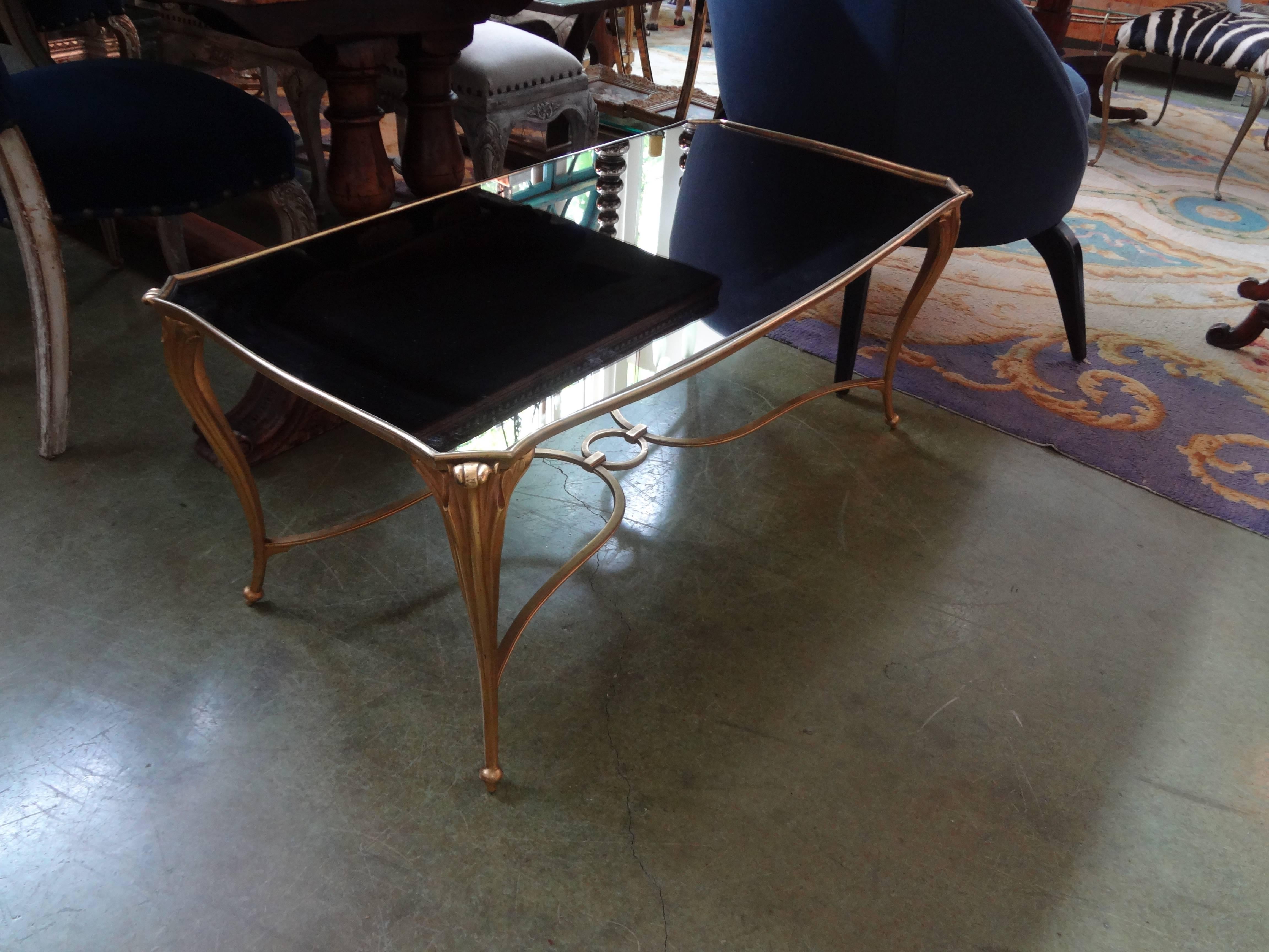 French Gilt Bronze Cocktail Table with Mirrored Top, Maison Baguès Attributed 1