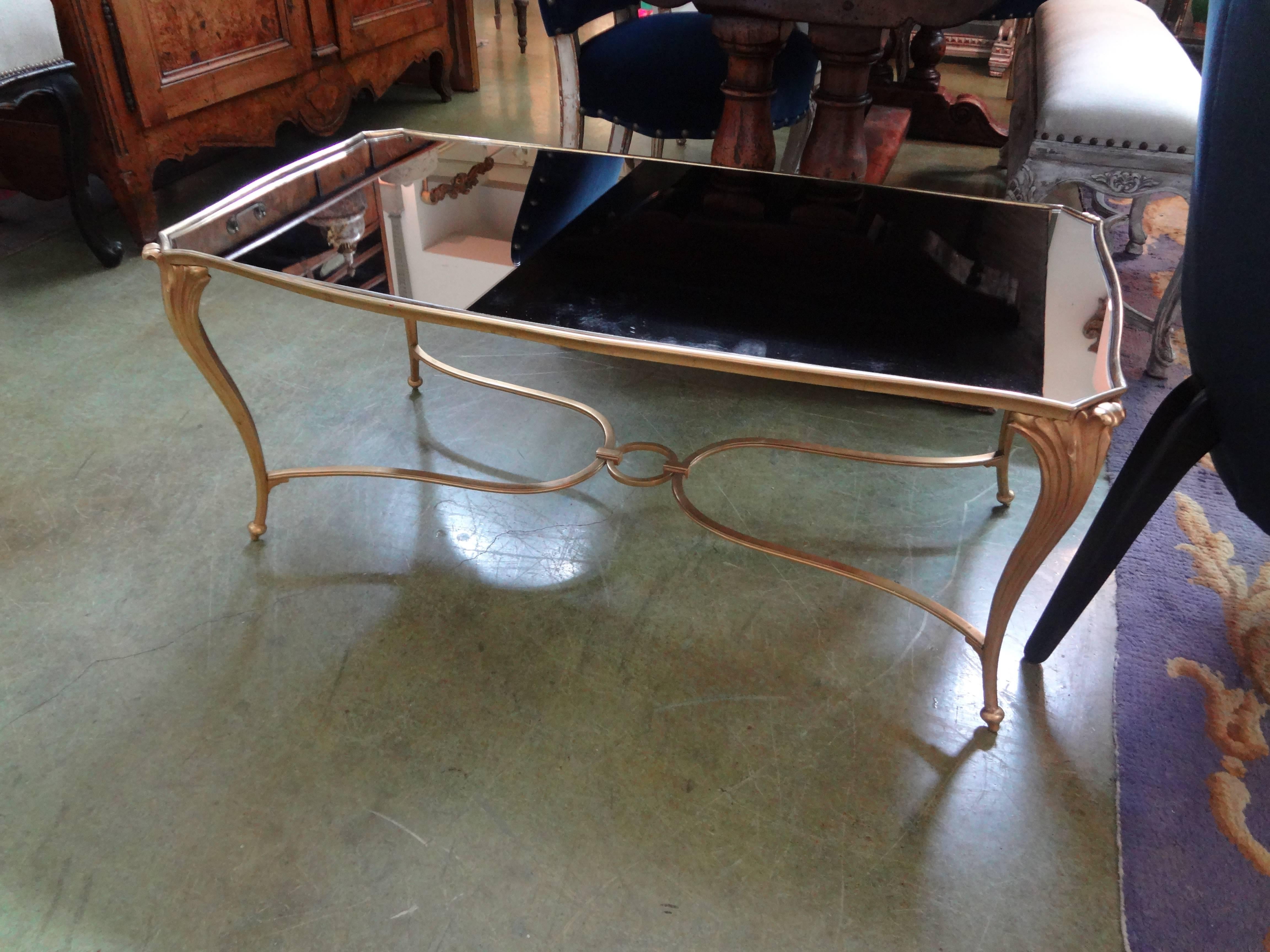 French Gilt Bronze Cocktail Table with Mirrored Top, Maison Baguès Attributed 2