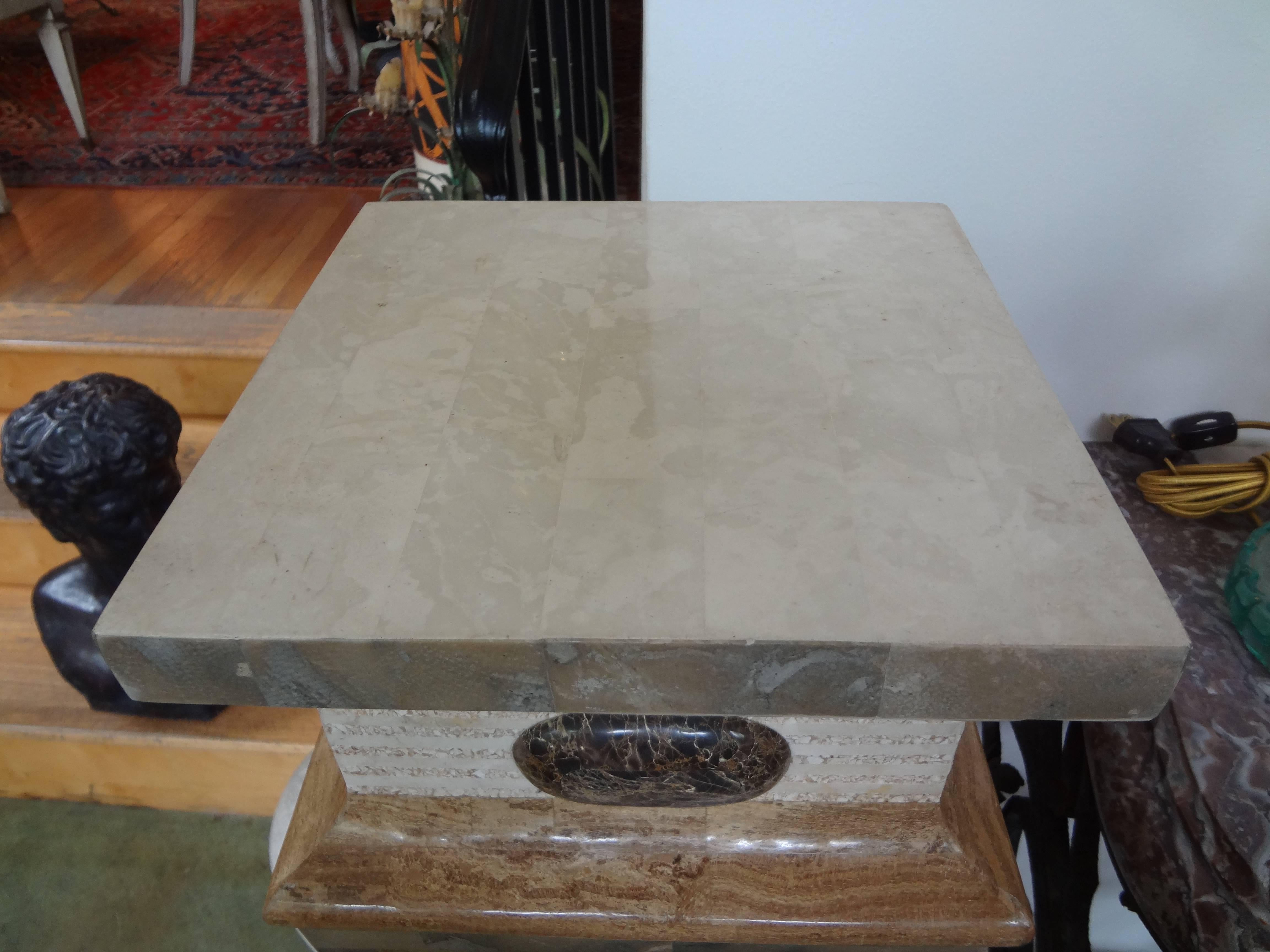 Unknown Tessellated Travertine and Marble Geometric Pedestal Maitland-Smith Style