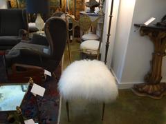 Pair of Italian Brass Chiavari Chairs in Mongolian Lambs Wool