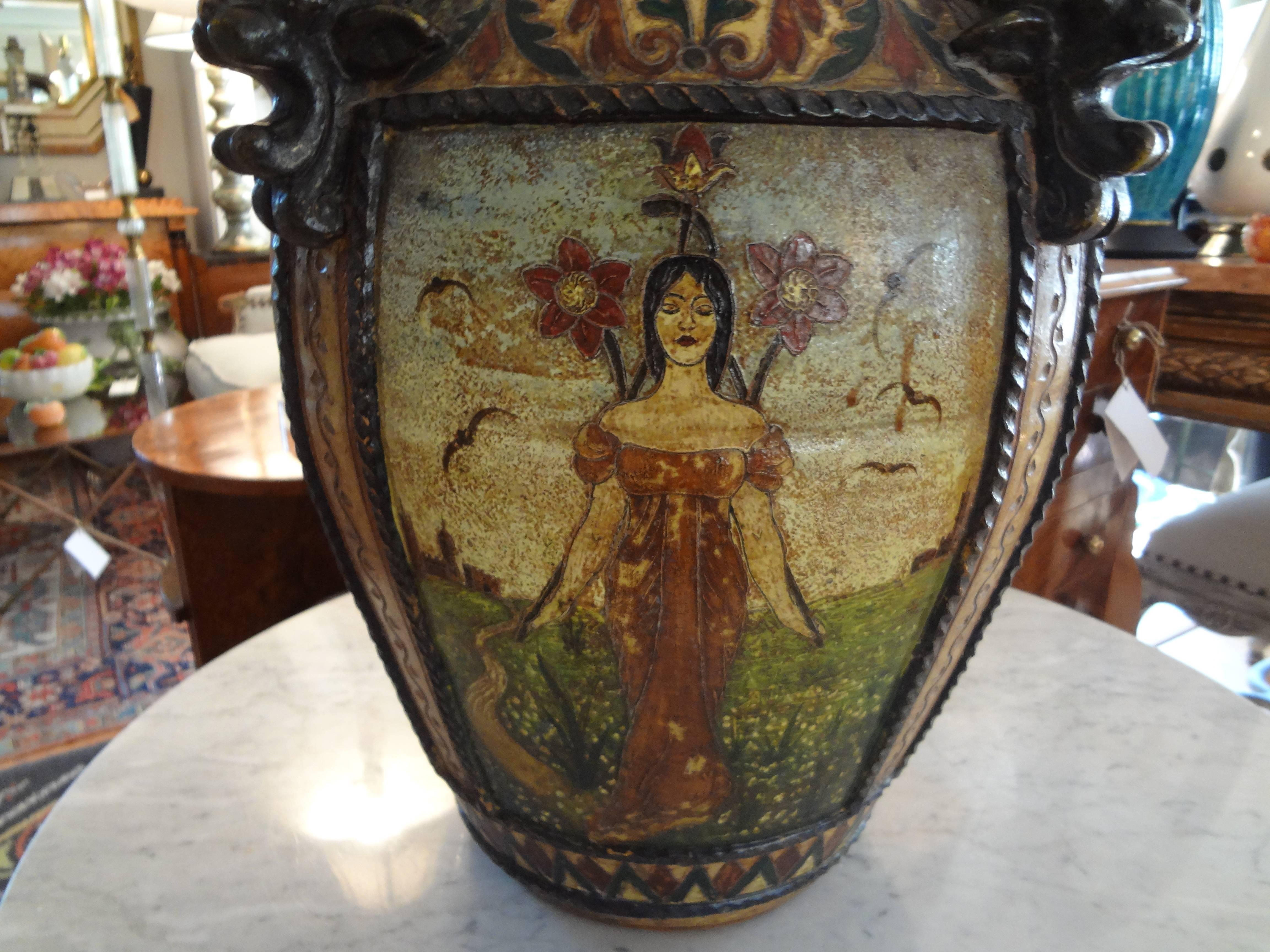 19th Century Italian Neoclassical Style Glazed Terra Cotta Urn In Good Condition In Houston, TX