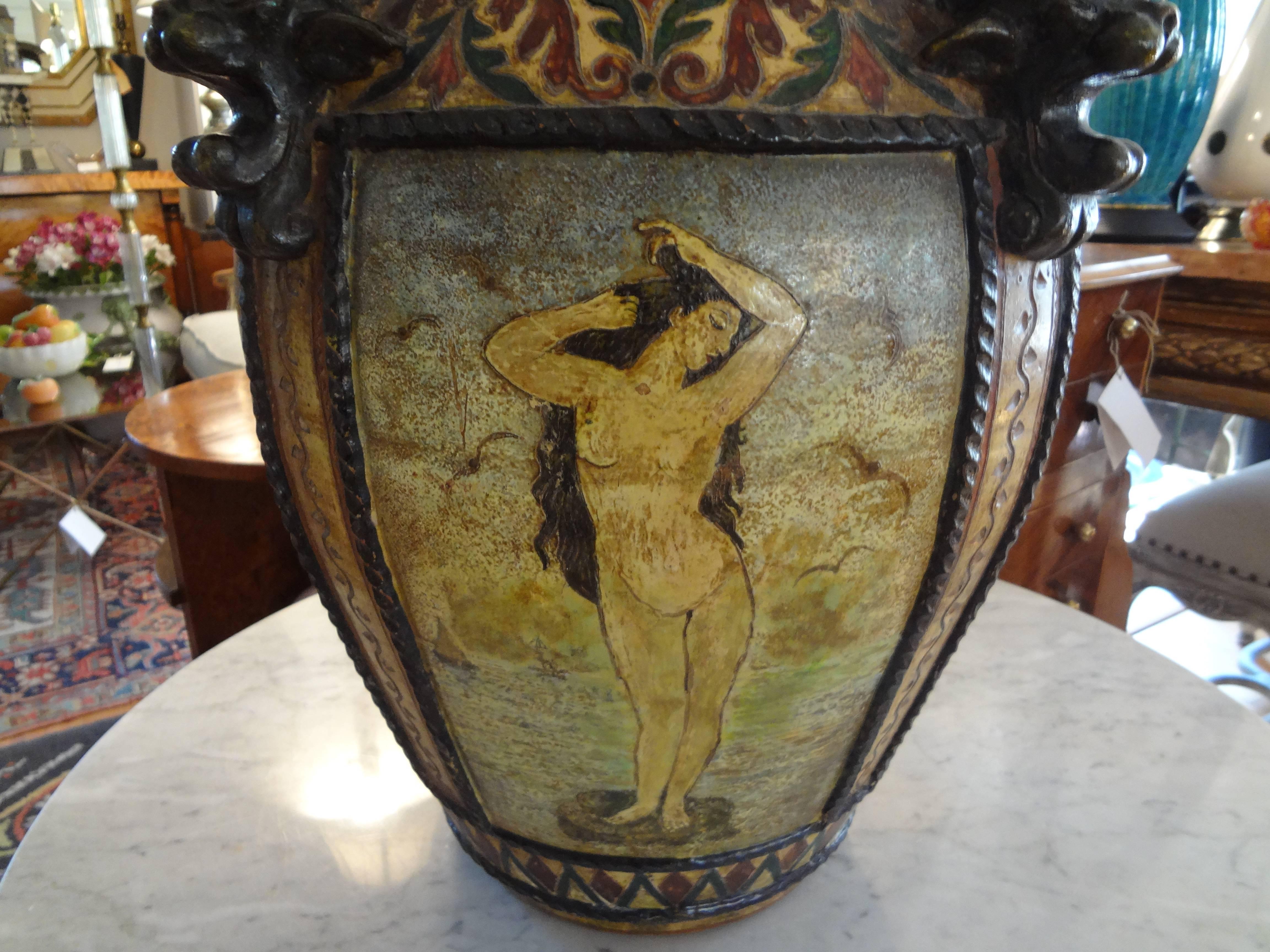 19th Century Italian Neoclassical Style Glazed Terra Cotta Urn 1