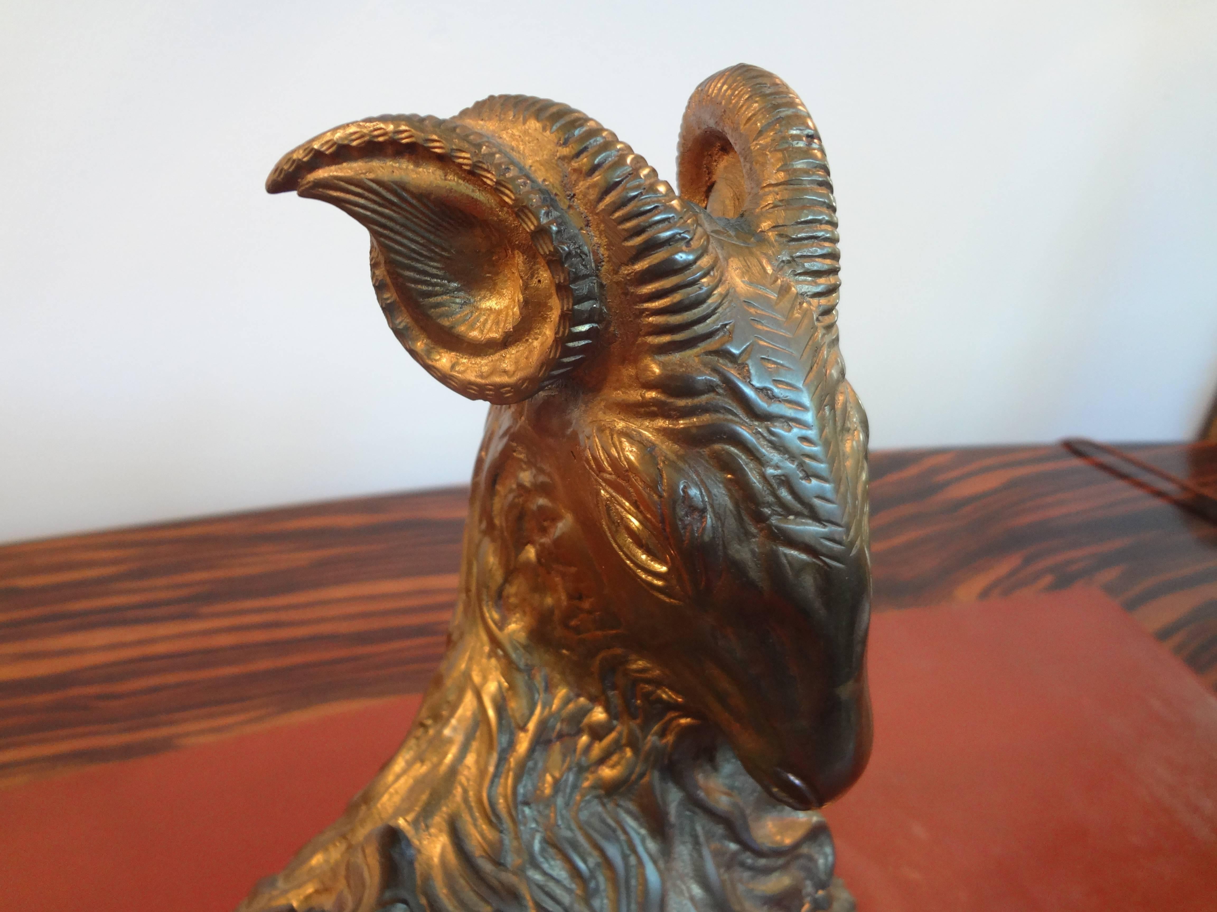 Beautifully detailed Mid Century Italian brass box or tureen in the shape of a ram, signature illegible. Inspired by Gabriella Crespi.