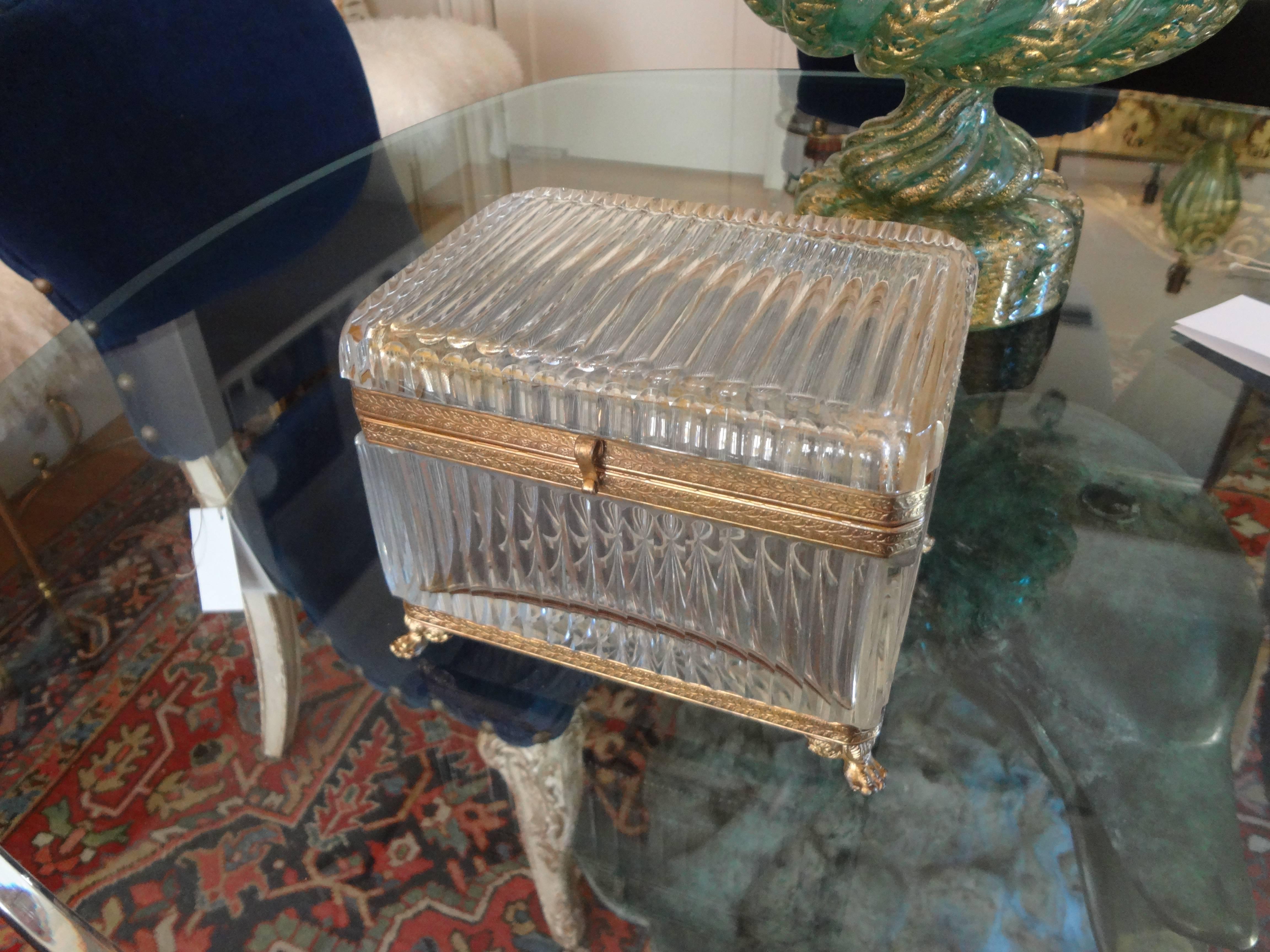 Large Antique French Crystal Box Attributed To Baccarat In Good Condition In Houston, TX