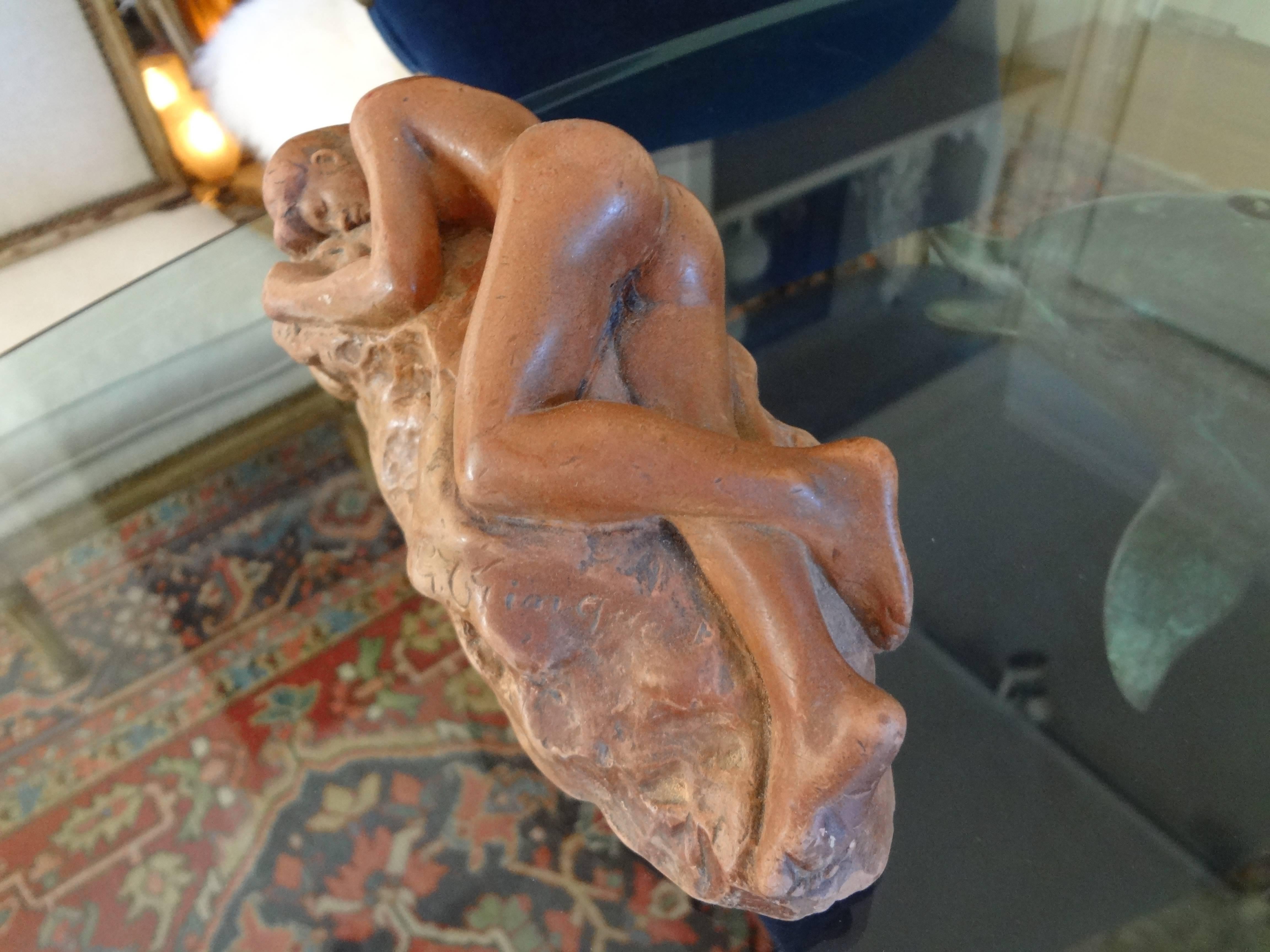 Early 20th Century Antique French Patinated Terracotta Nude Sculpture