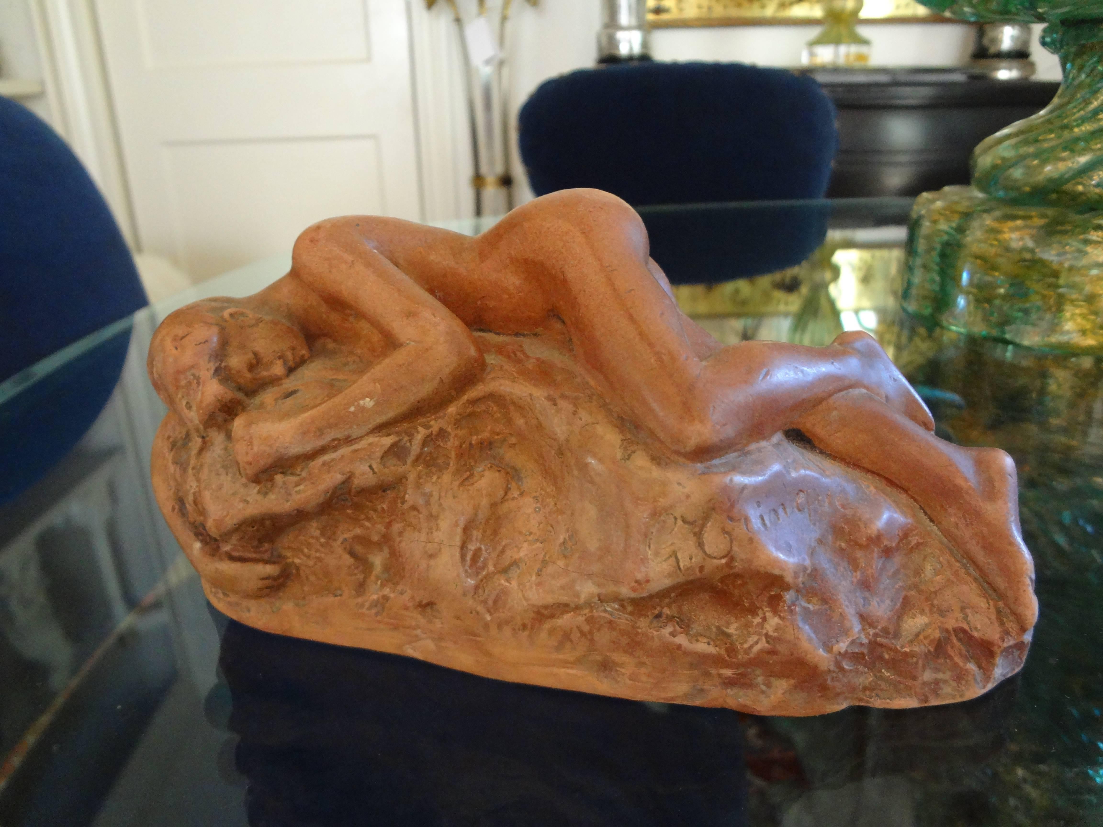 Antique French Patinated Terracotta Nude Sculpture 3