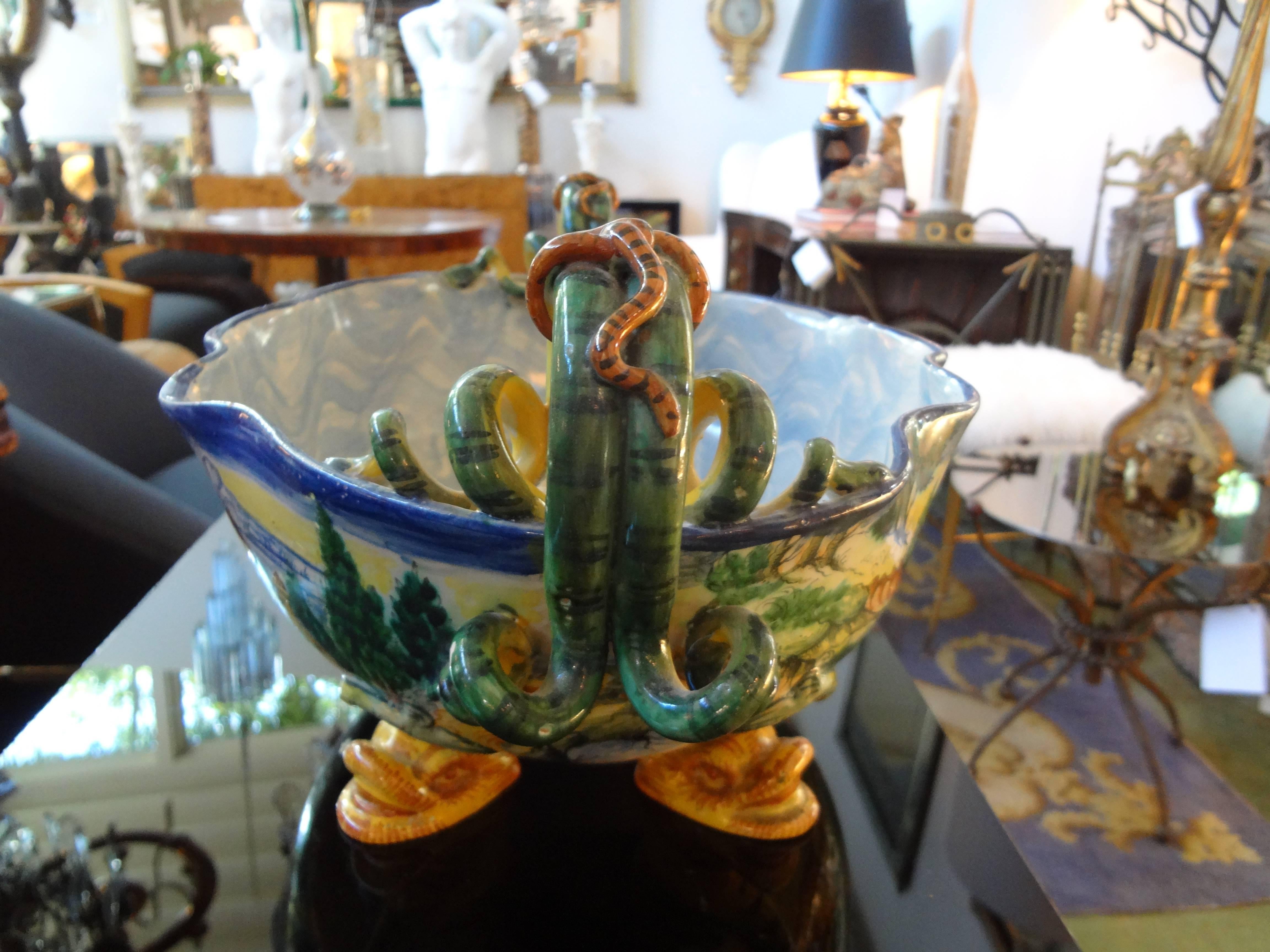 Antique Italian Hand-Painted Faience Majolica Bowl 2