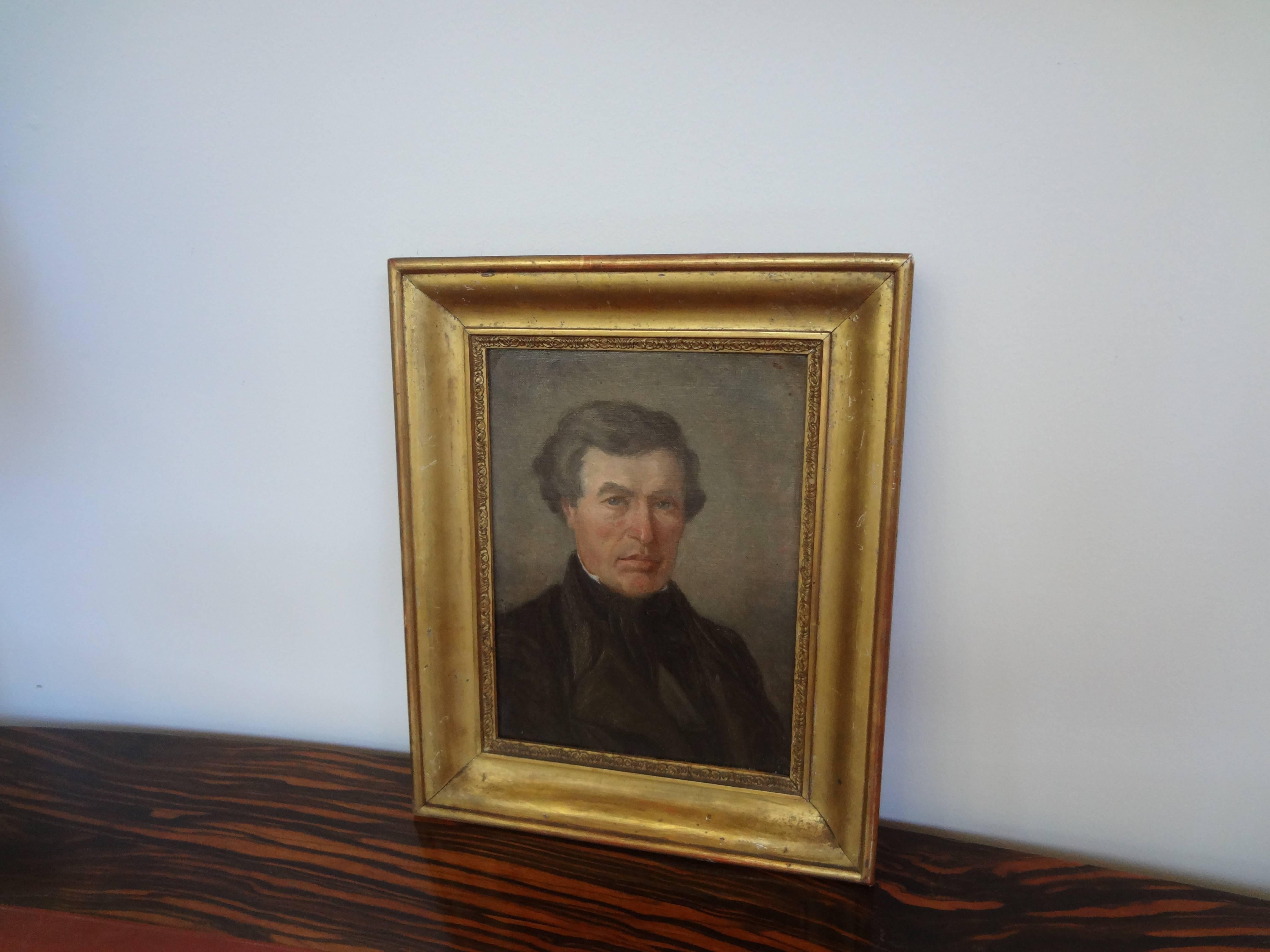 Early 19th Century Antique French Empire Portrait Oil on Canvas in Giltwood Frame