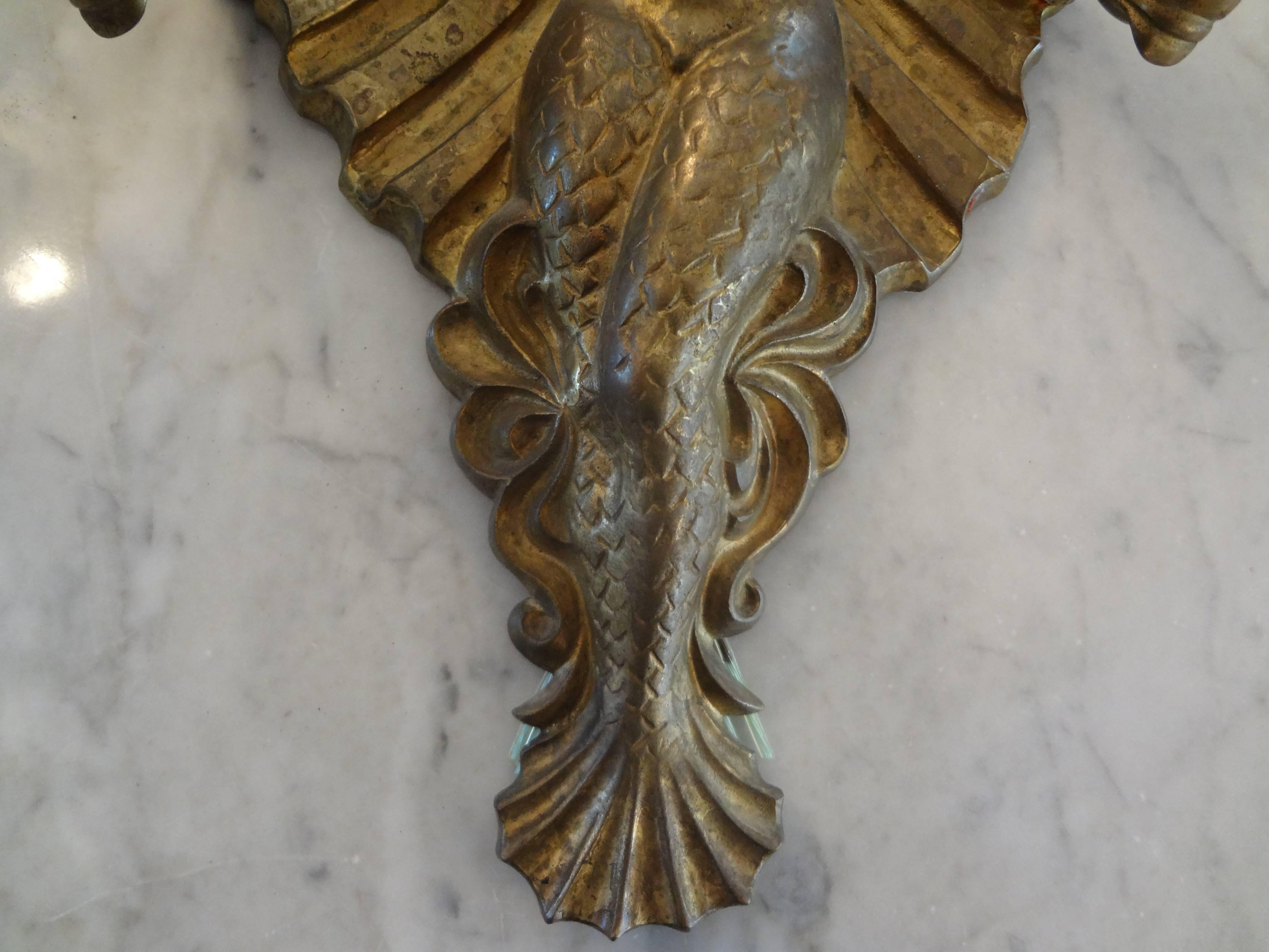 French Pair of Art Deco Bronze Mermaid Sconces By Hougart, Circa. 1930 
