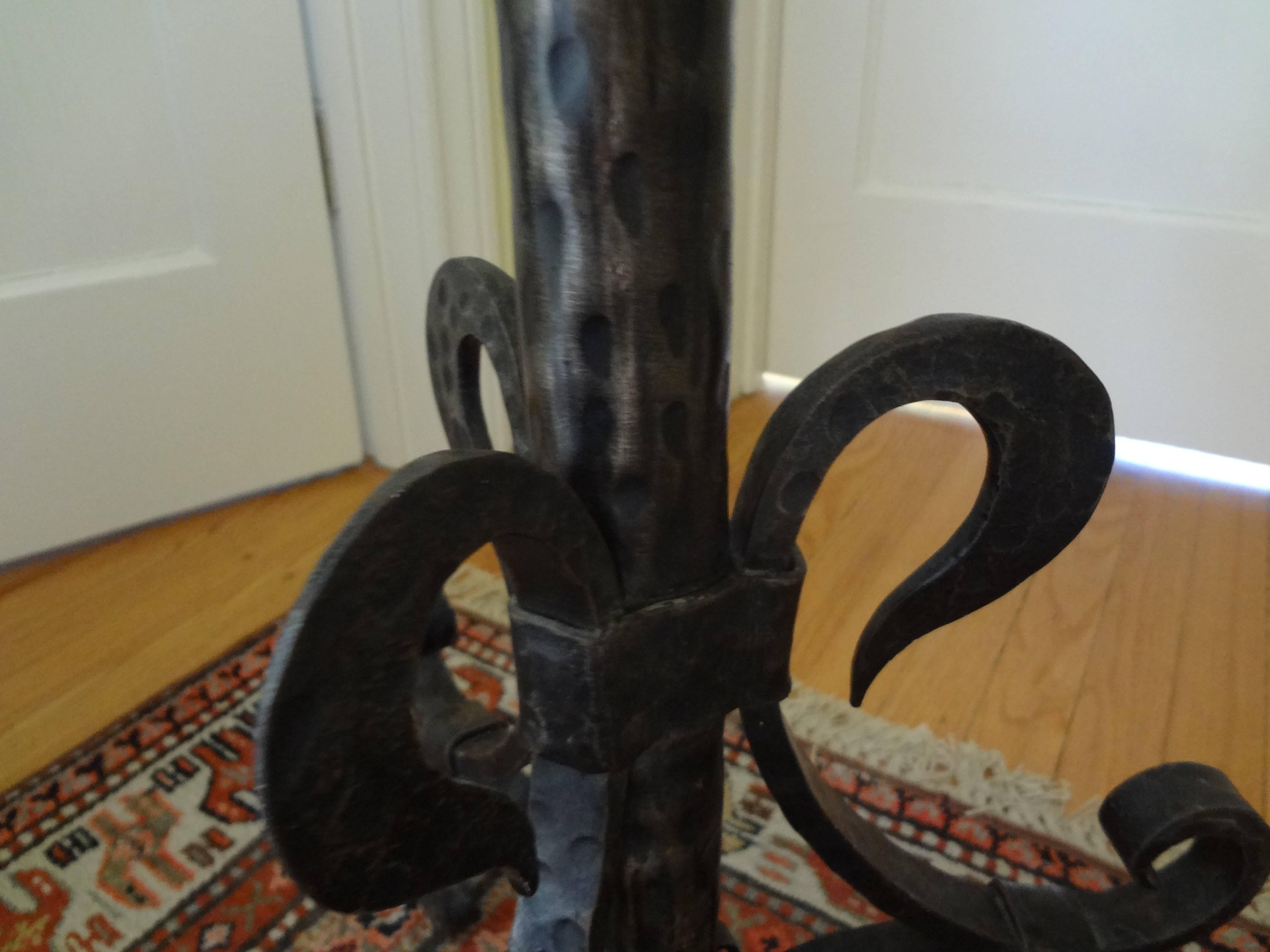 Pair of French Wrought Iron Floor Lamps Inspired by Gilbert Poillerat In Good Condition For Sale In Houston, TX