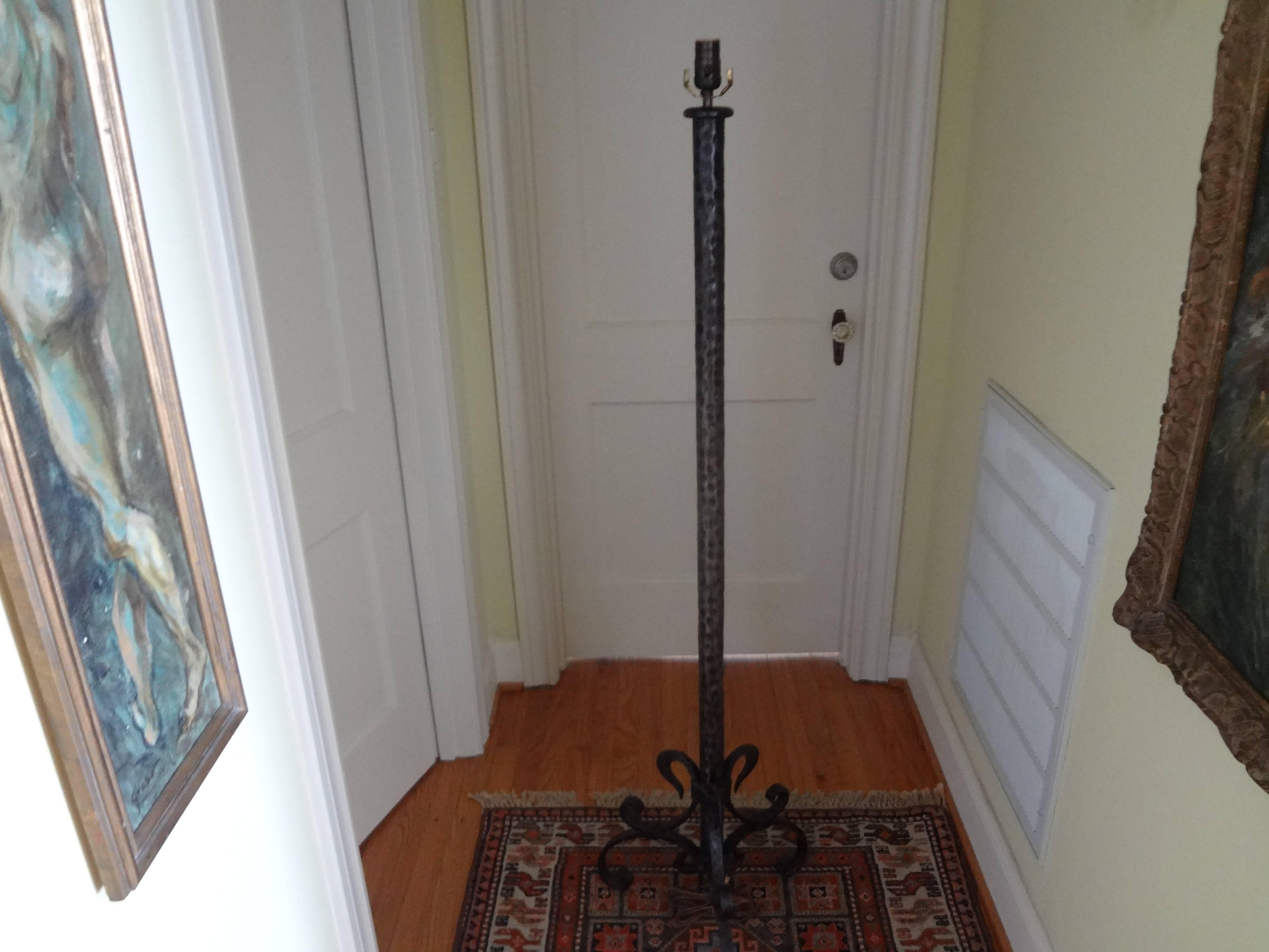 Pair of French Wrought Iron Floor Lamps Inspired by Gilbert Poillerat For Sale 2