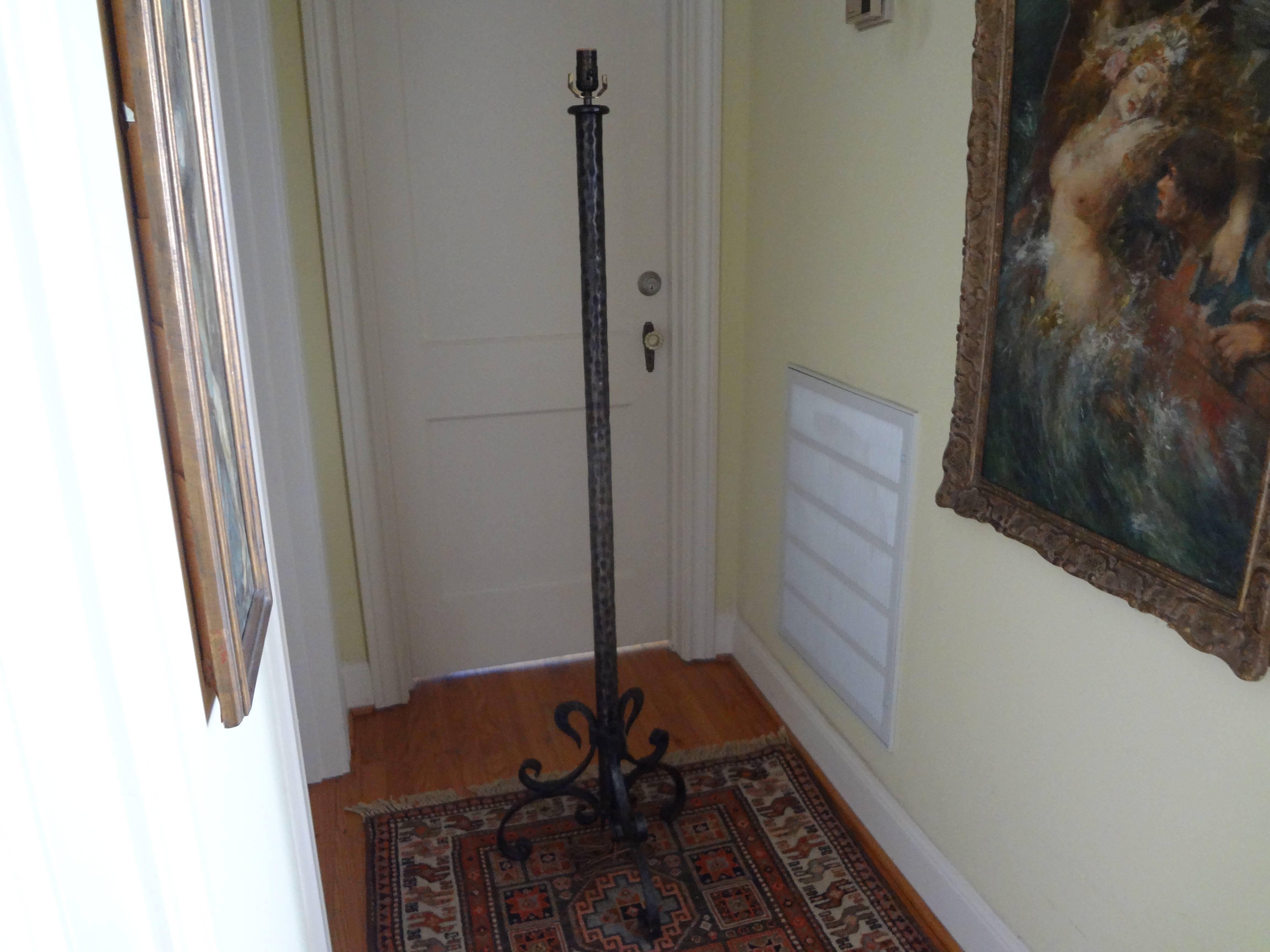 Art Deco Pair of French Wrought Iron Floor Lamps Inspired by Gilbert Poillerat For Sale