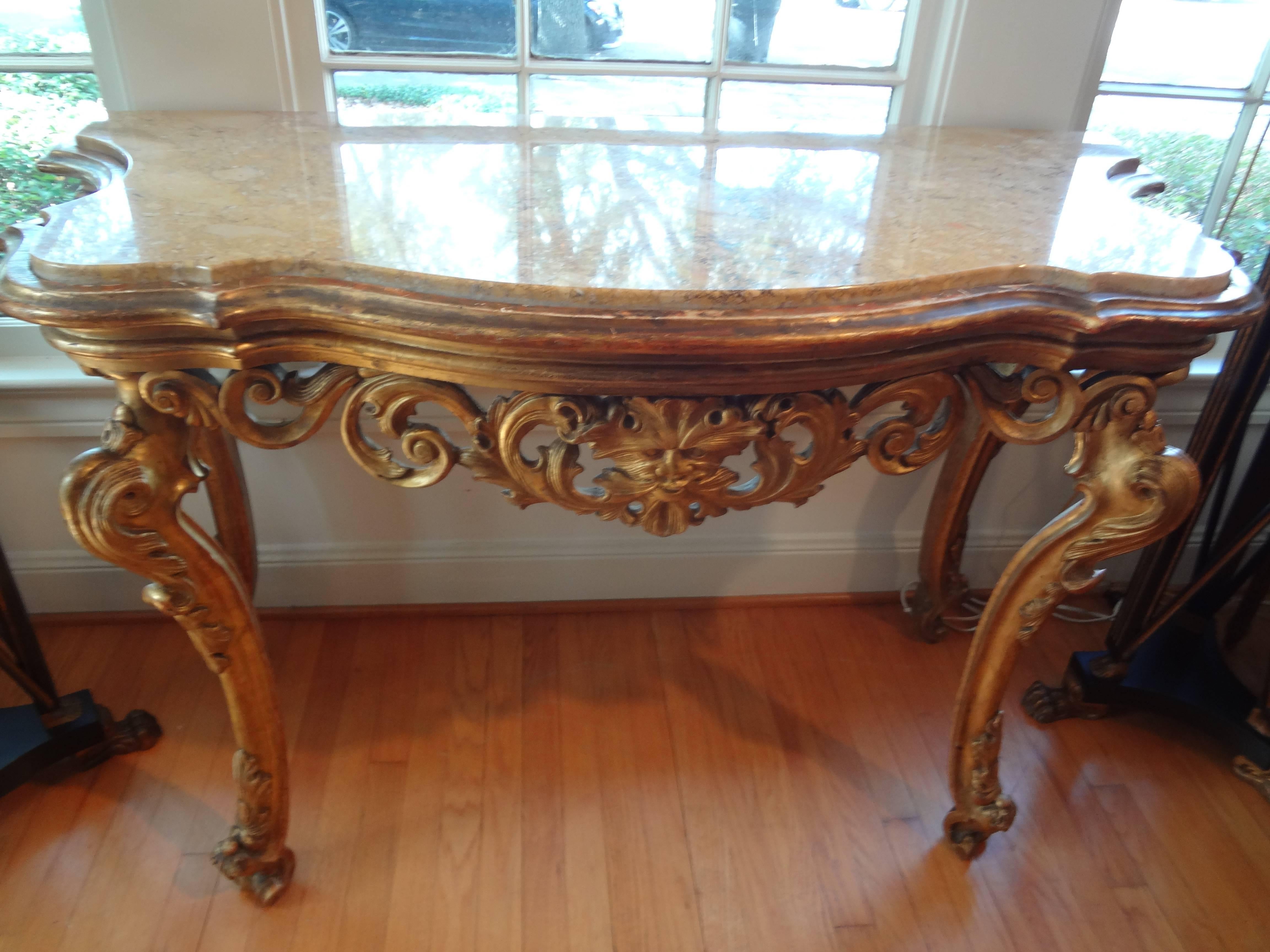 Wood 18th Century Venetian Giltwood Console Table with Marble Top For Sale