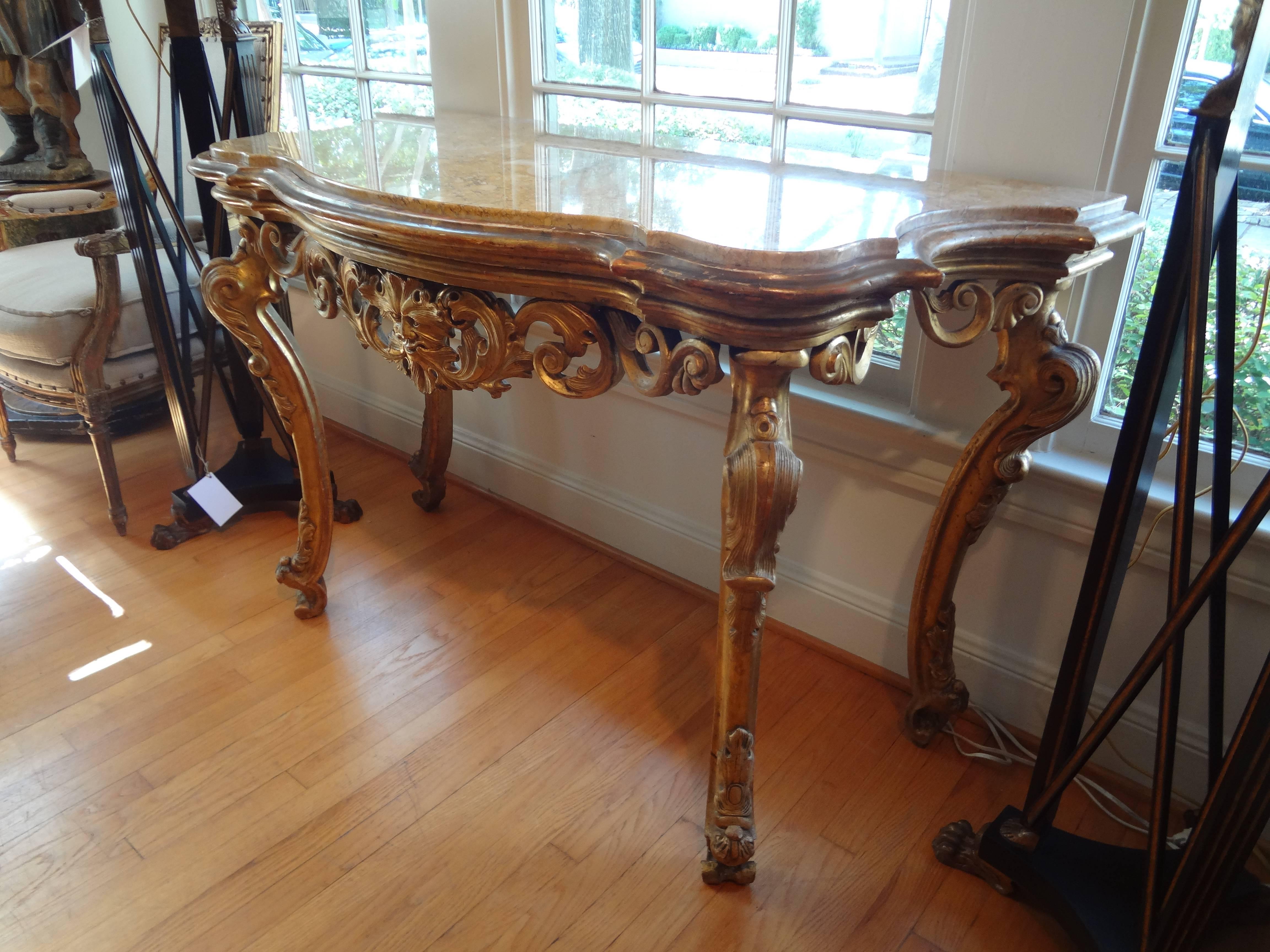 18th Century Venetian Giltwood Console Table with Marble Top For Sale 2