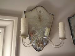 Pair of Venetian Etched Mirrored Sconces