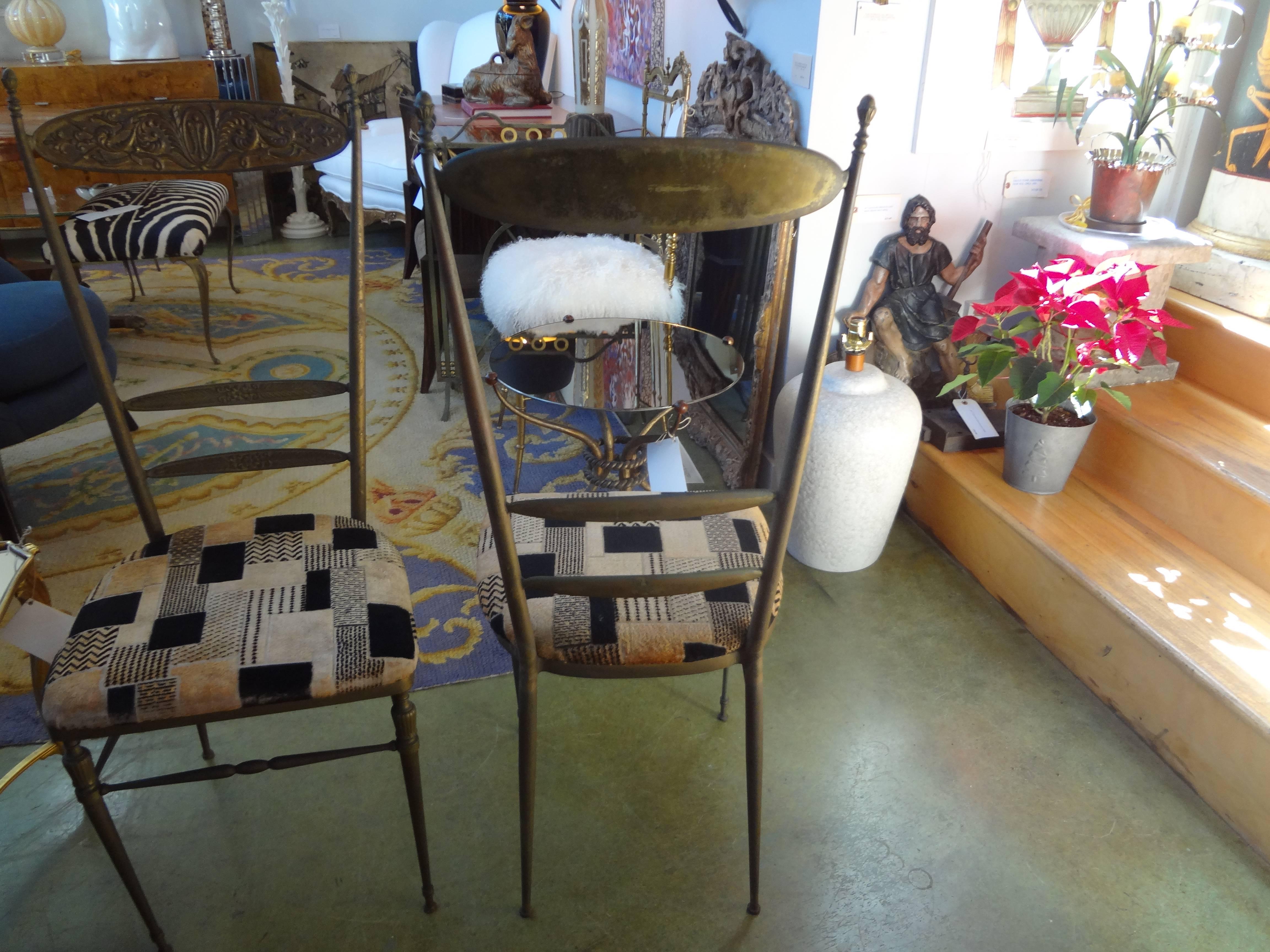 Unusual Pair of Tall Brass Italian Chiavari Chairs 1