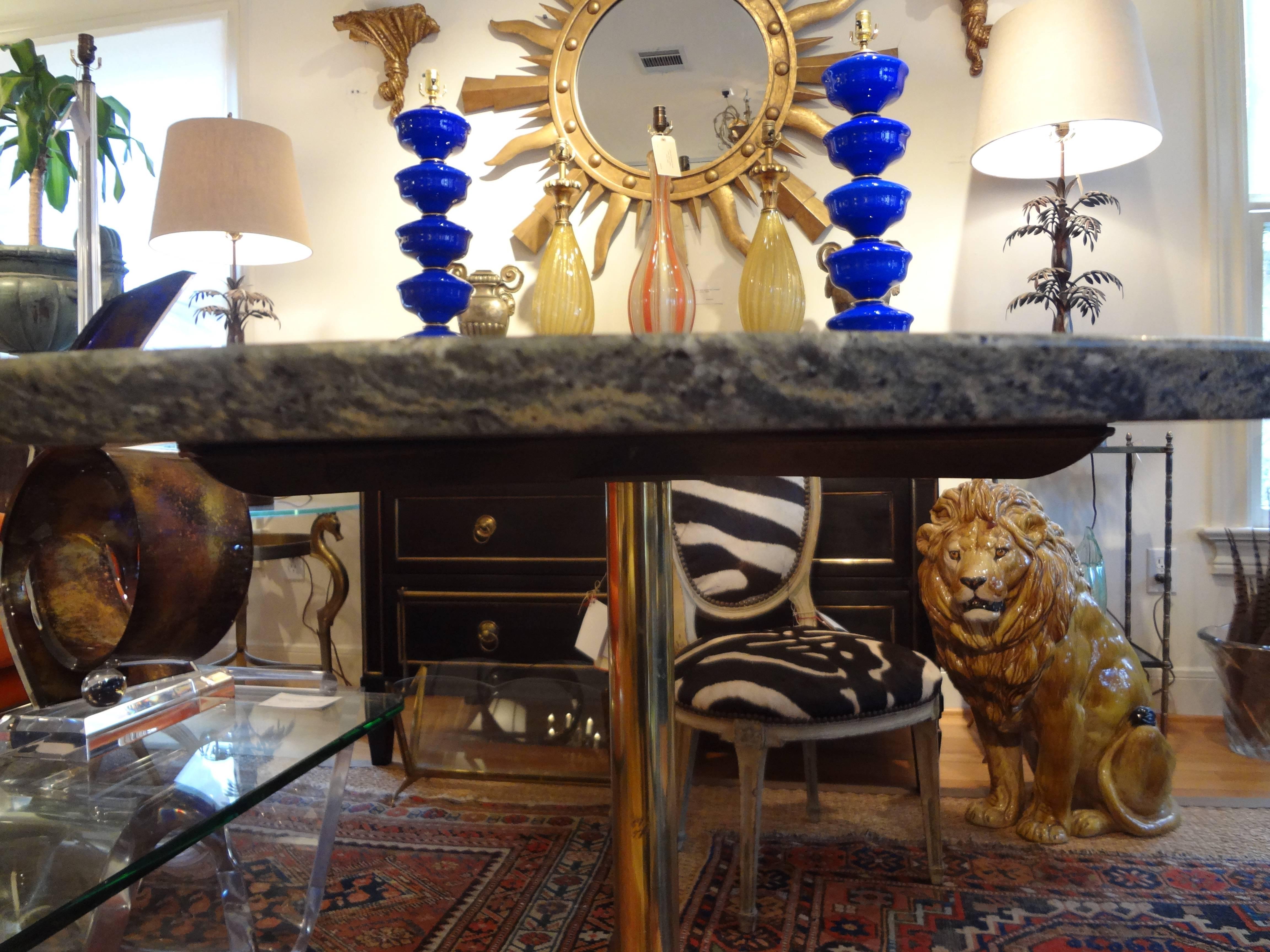 Italian Brass Center Table with Marble Top in the Manner of Gio Ponti 1