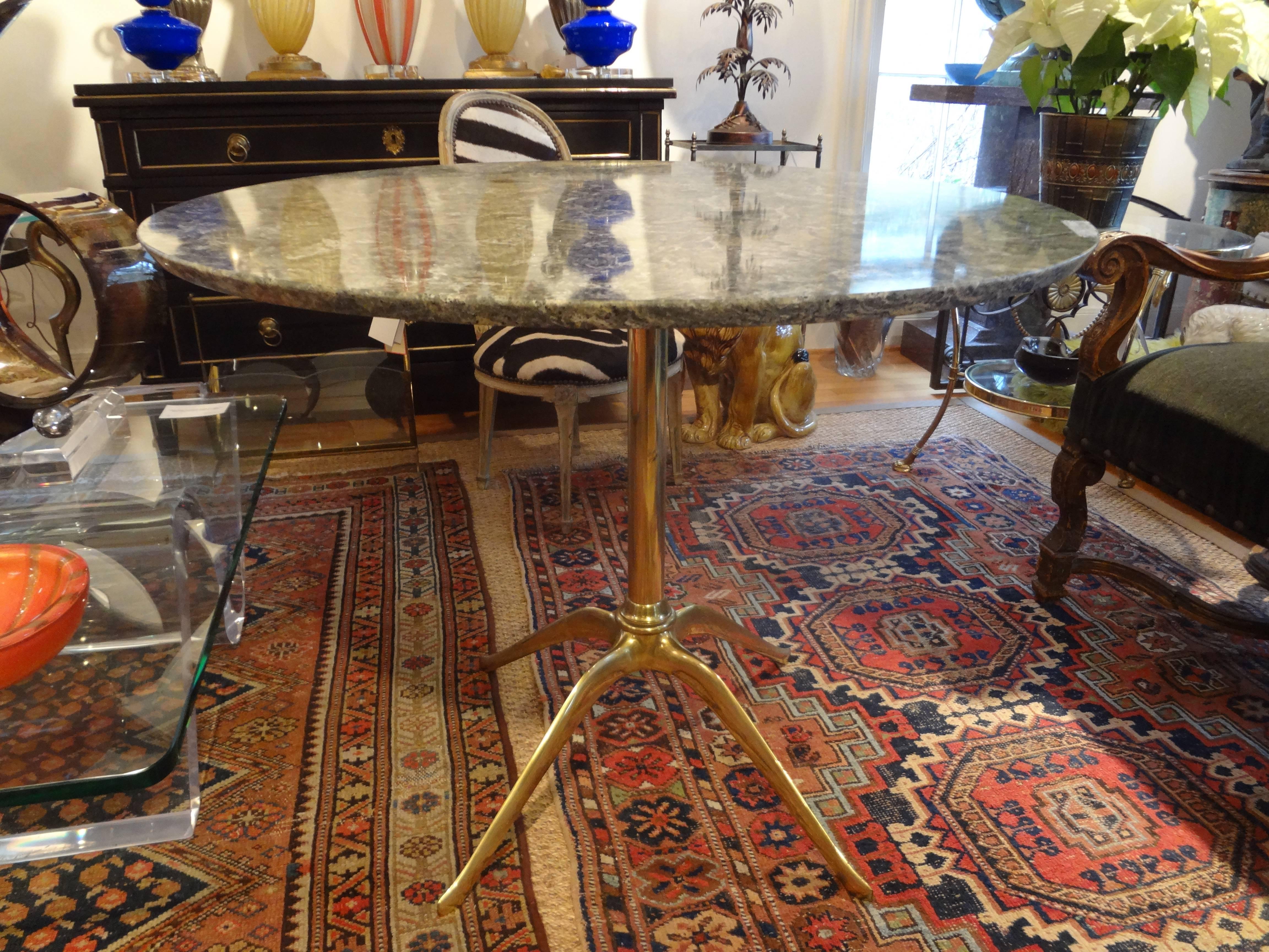 Italian Brass Center Table with Marble Top in the Manner of Gio Ponti 3