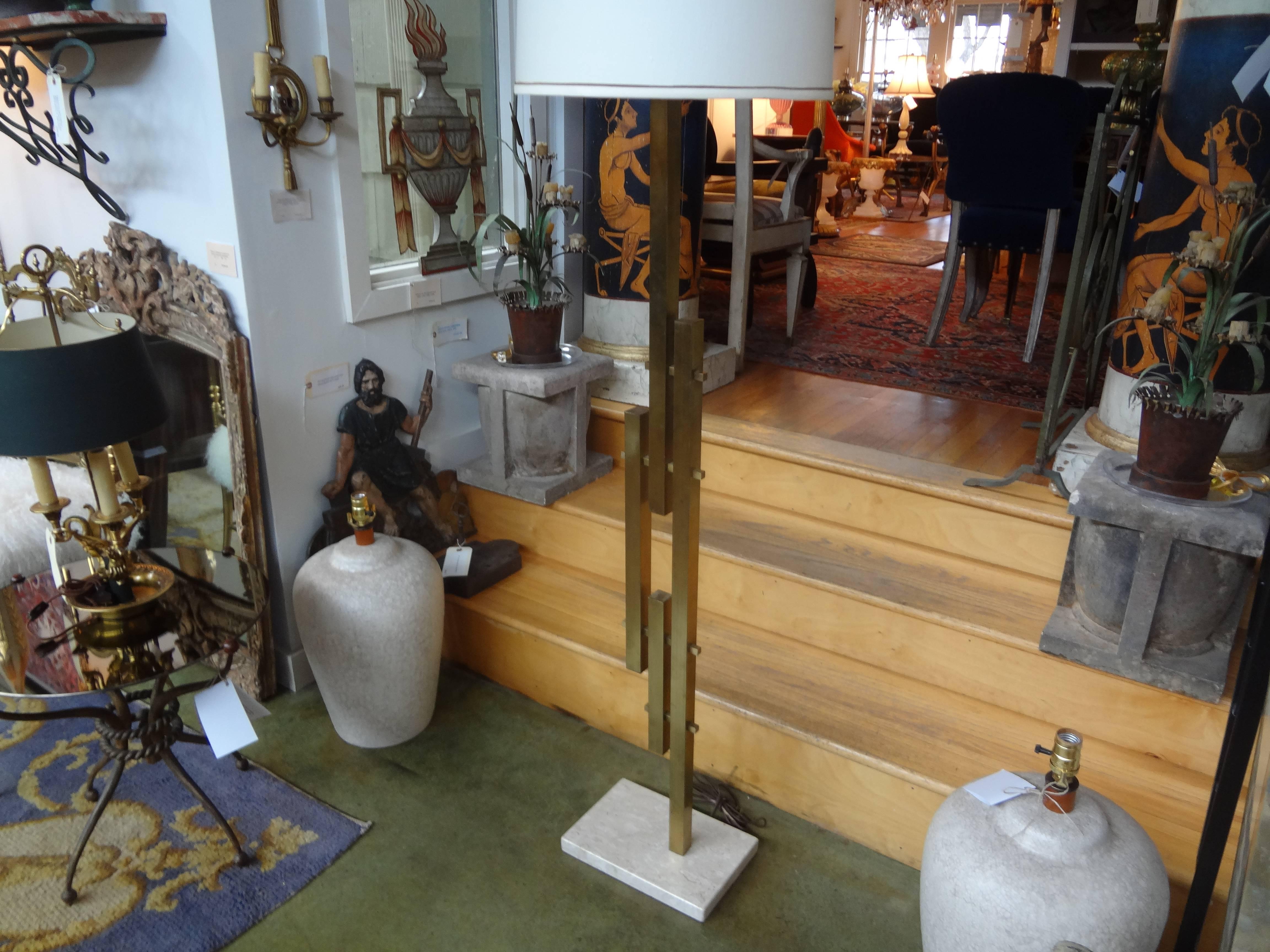 Italian Modernist Sciolari Style Brass Floor Lamp on Marble Base 1
