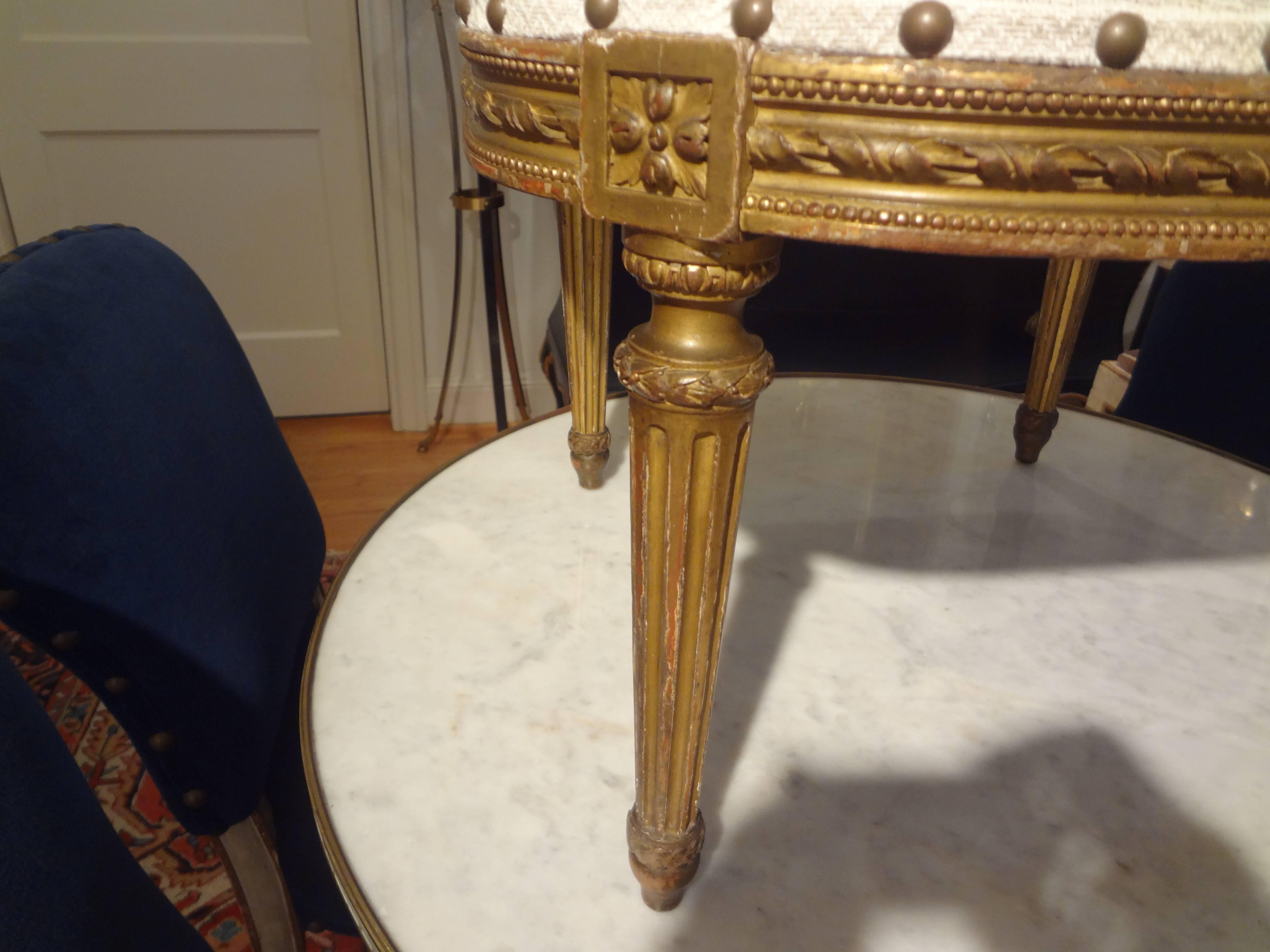 19th Century French Louis XVI Style Gilt Wood Ottoman In Good Condition In Houston, TX