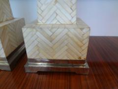 Pair of Tessellated Bone Obelisks with Silver Plate Bases and Caps