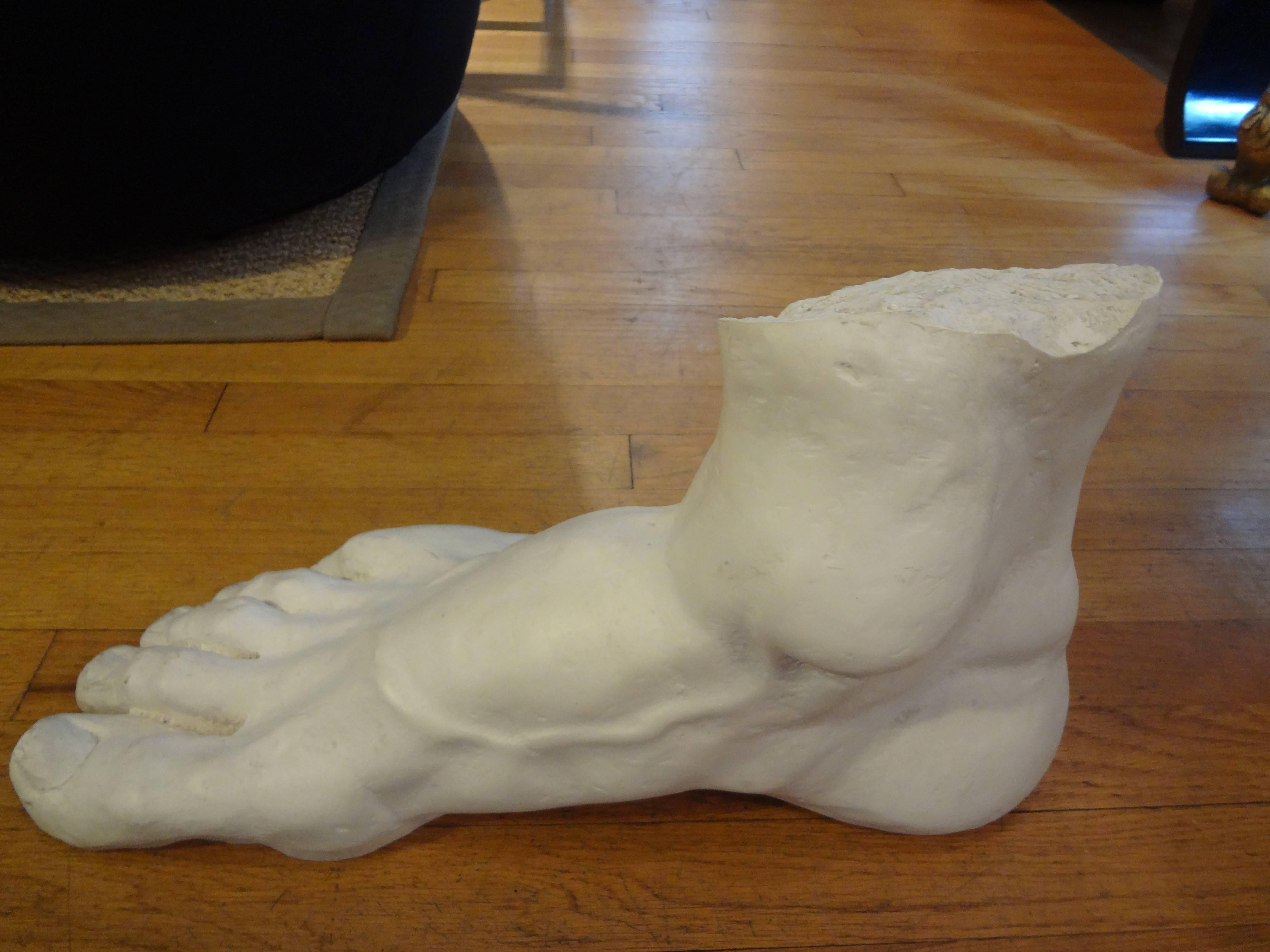 Unusually large and well detailed Classical Roman plaster foot sculpture of Hercules.