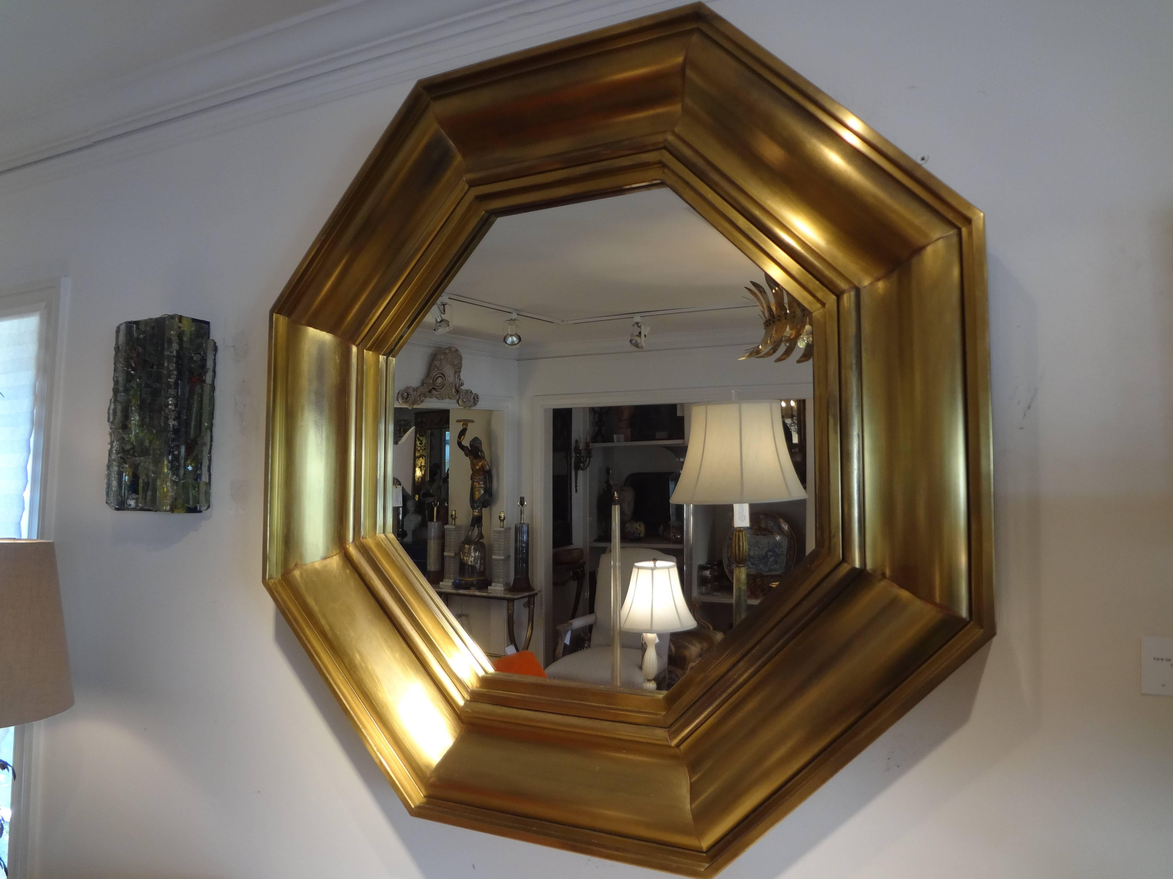 French Octagonal Brass Mirror by Michel Pigneres In Good Condition In Houston, TX