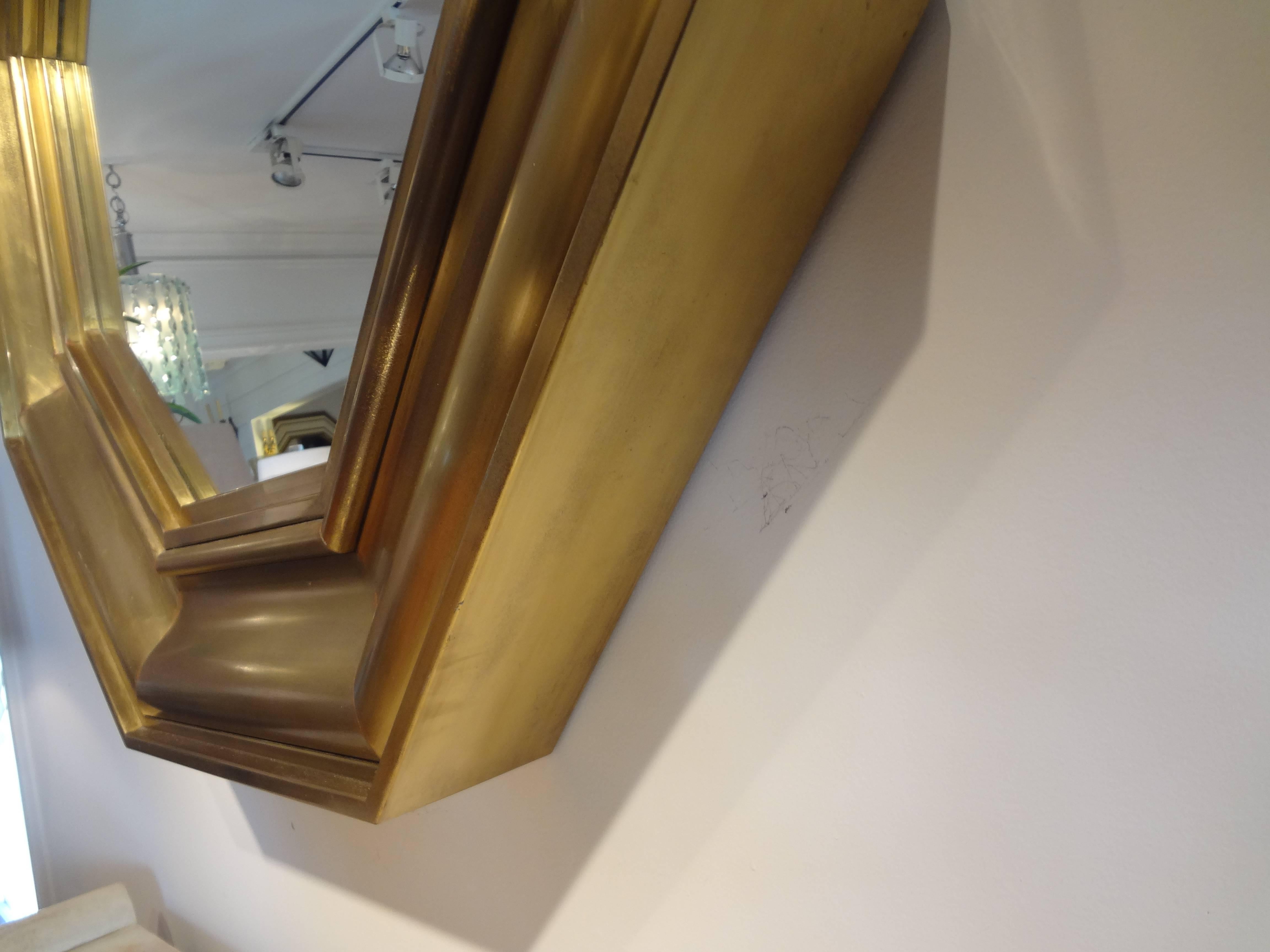 Late 20th Century French Octagonal Brass Mirror by Michel Pigneres