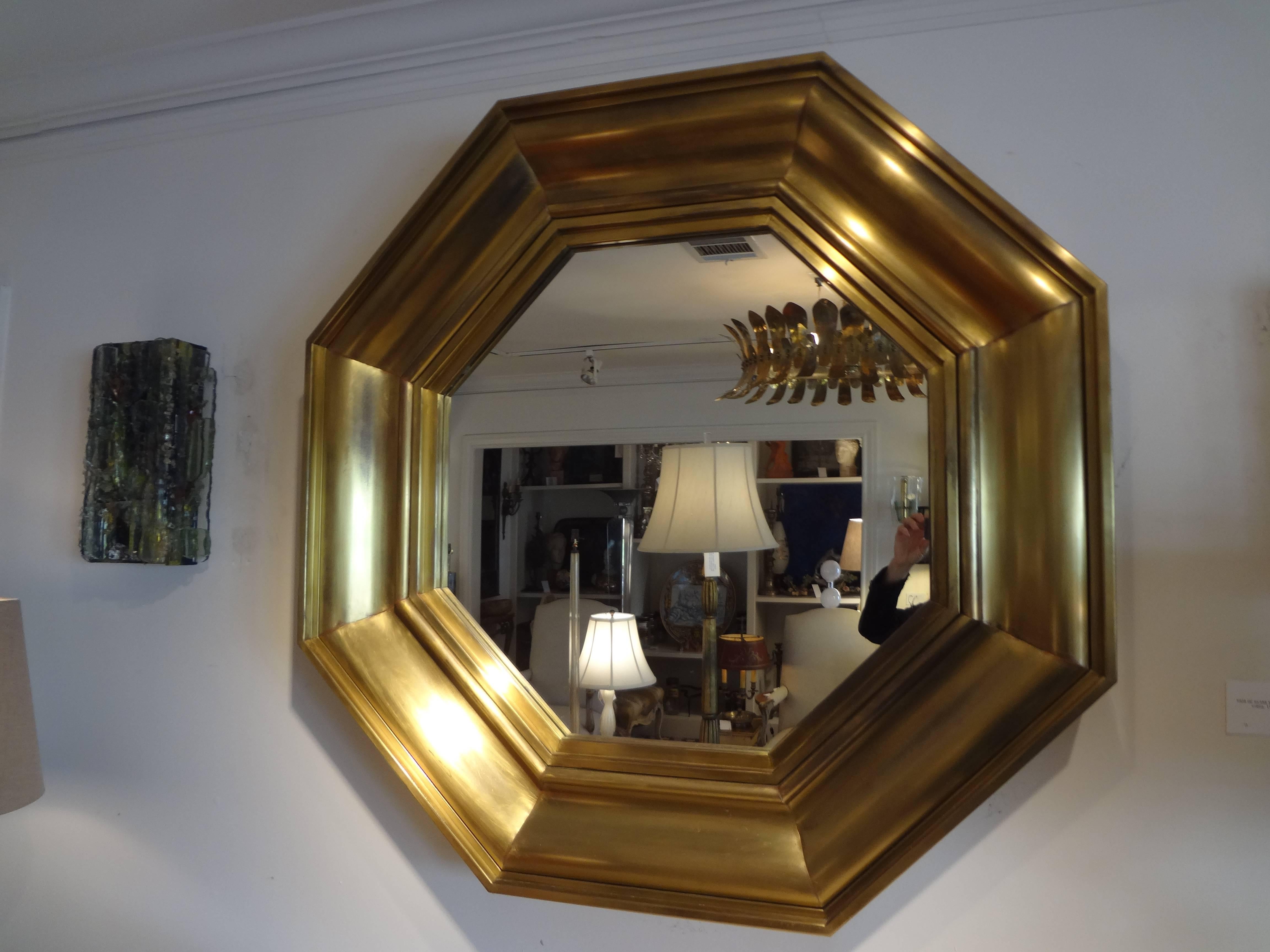 French Octagonal Brass Mirror by Michel Pigneres 1