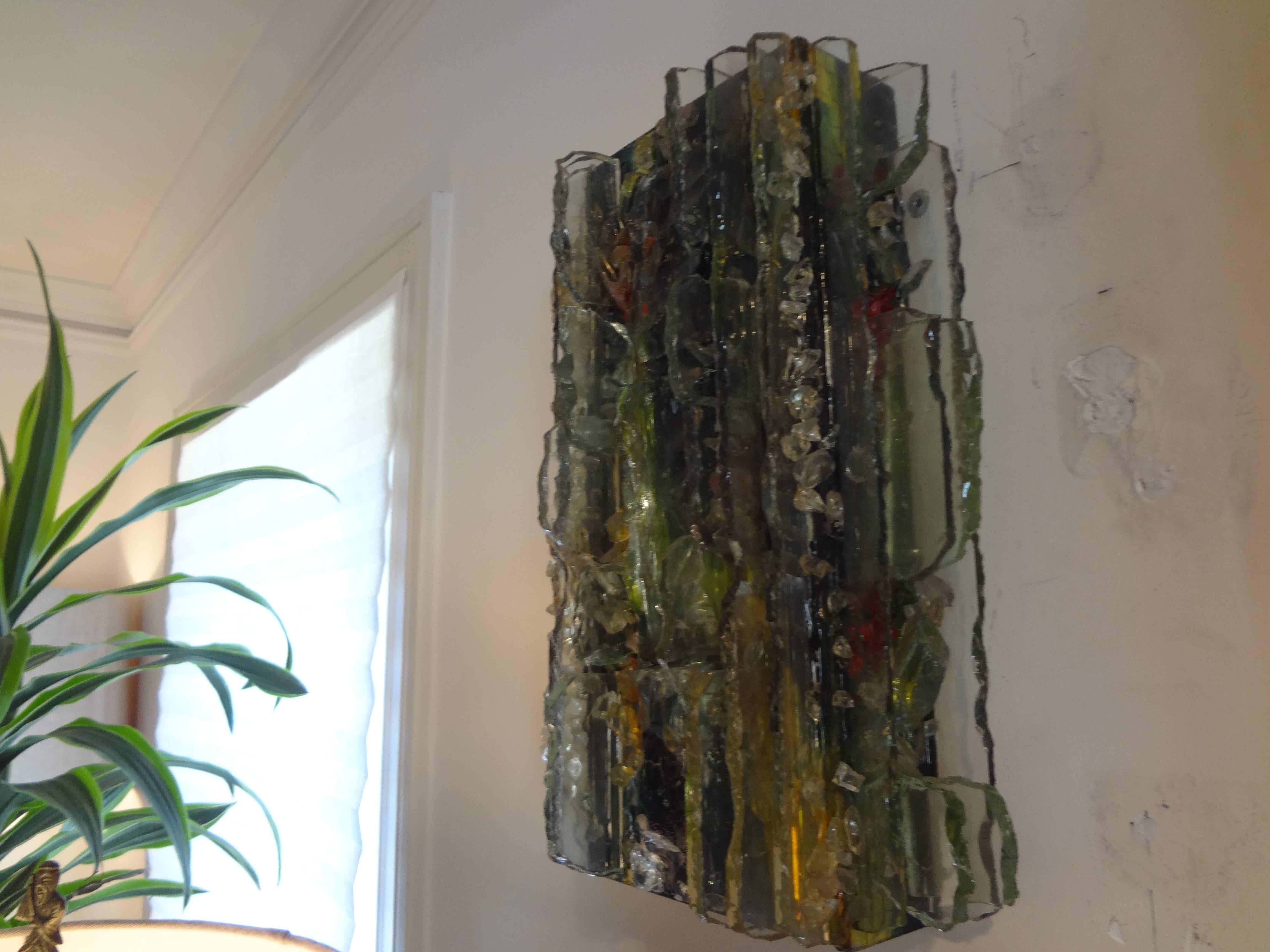 Pair of Multicolored Applied Glass Sconces by A. Lankhorst for RAAK, Amsterdam In Good Condition For Sale In Houston, TX