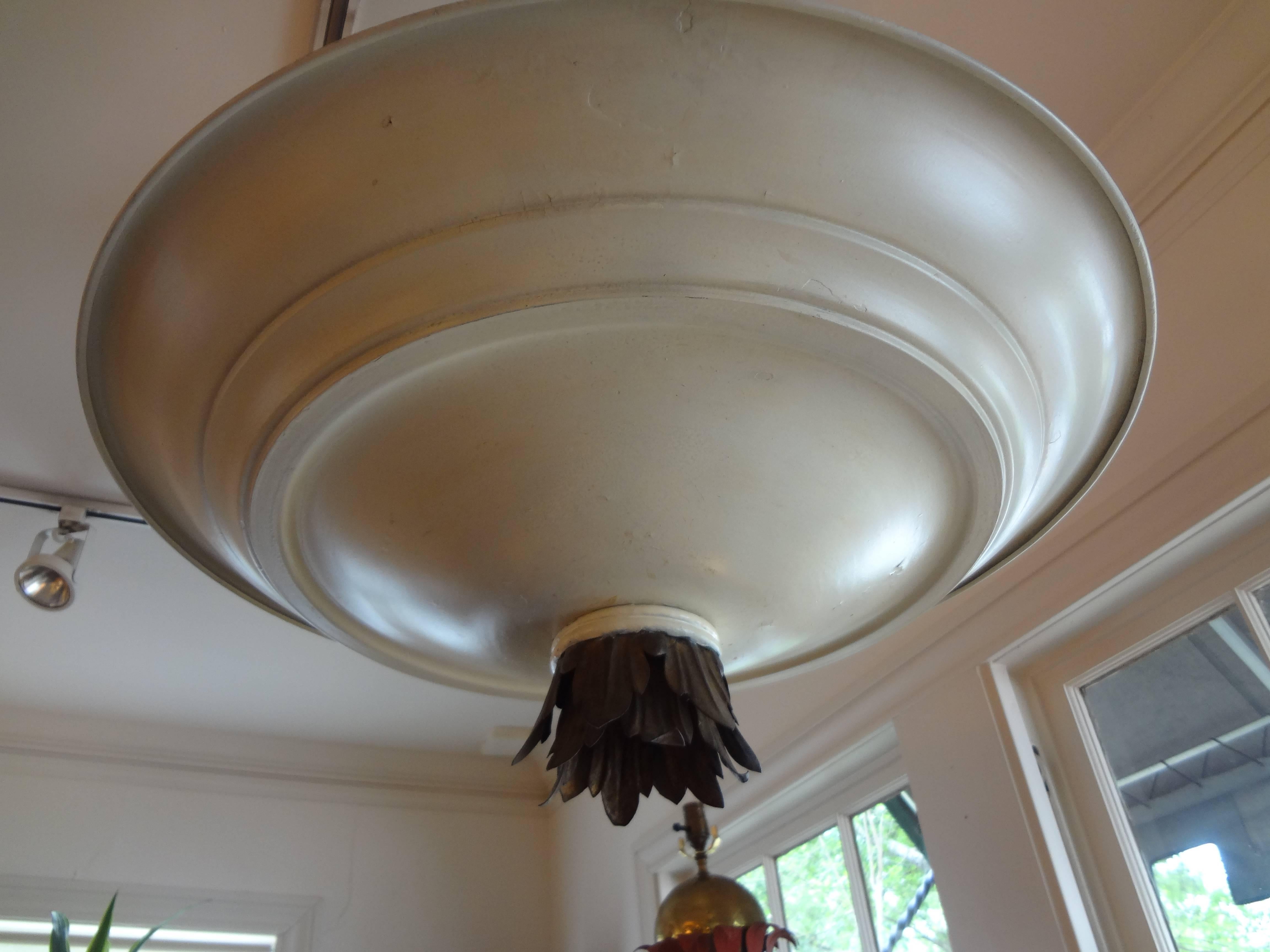 French Art Deco André Arbus Style Tole and Bronze Chandelier In Good Condition For Sale In Houston, TX