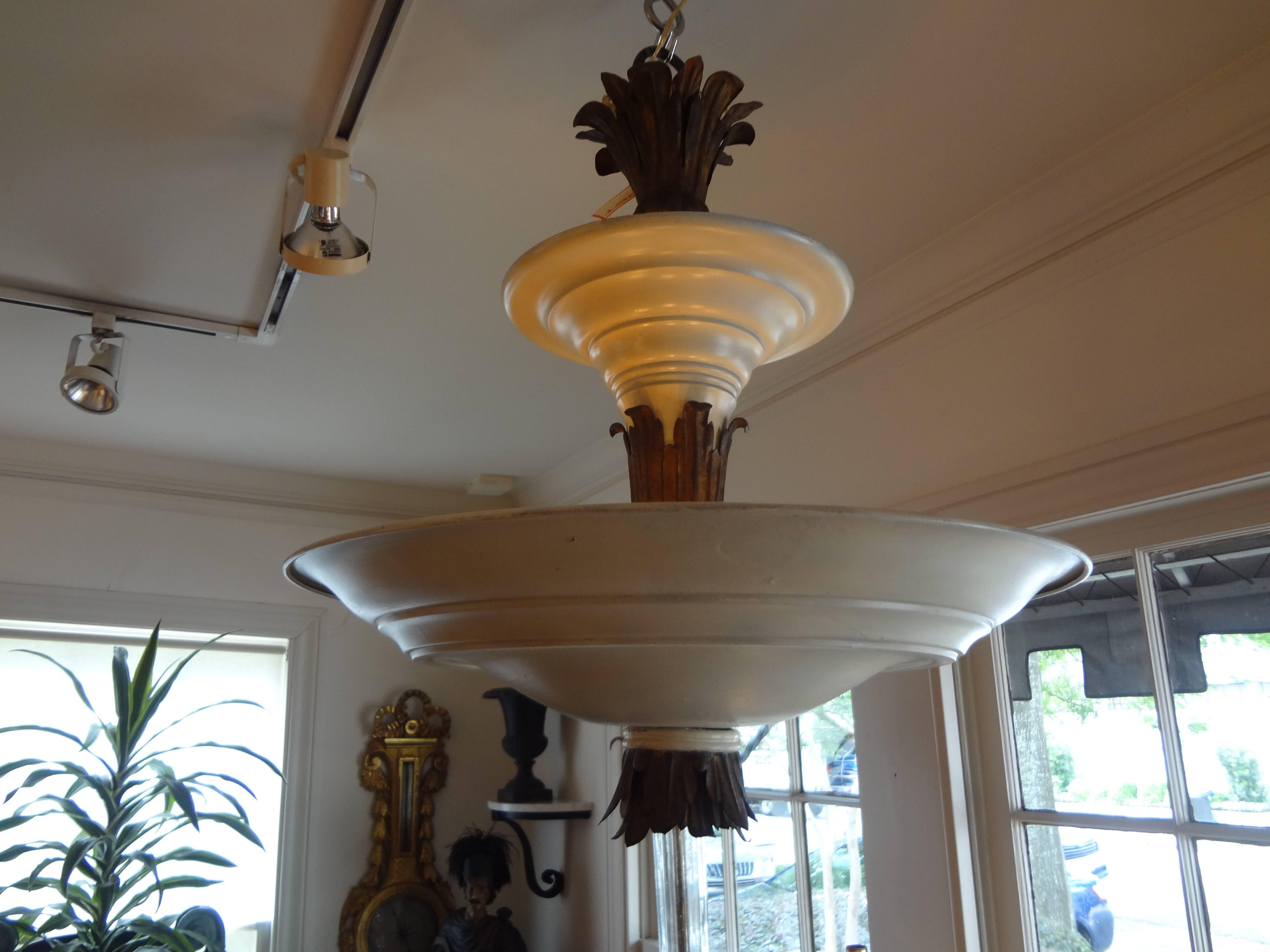 Early 20th Century French Art Deco André Arbus Style Tole and Bronze Chandelier