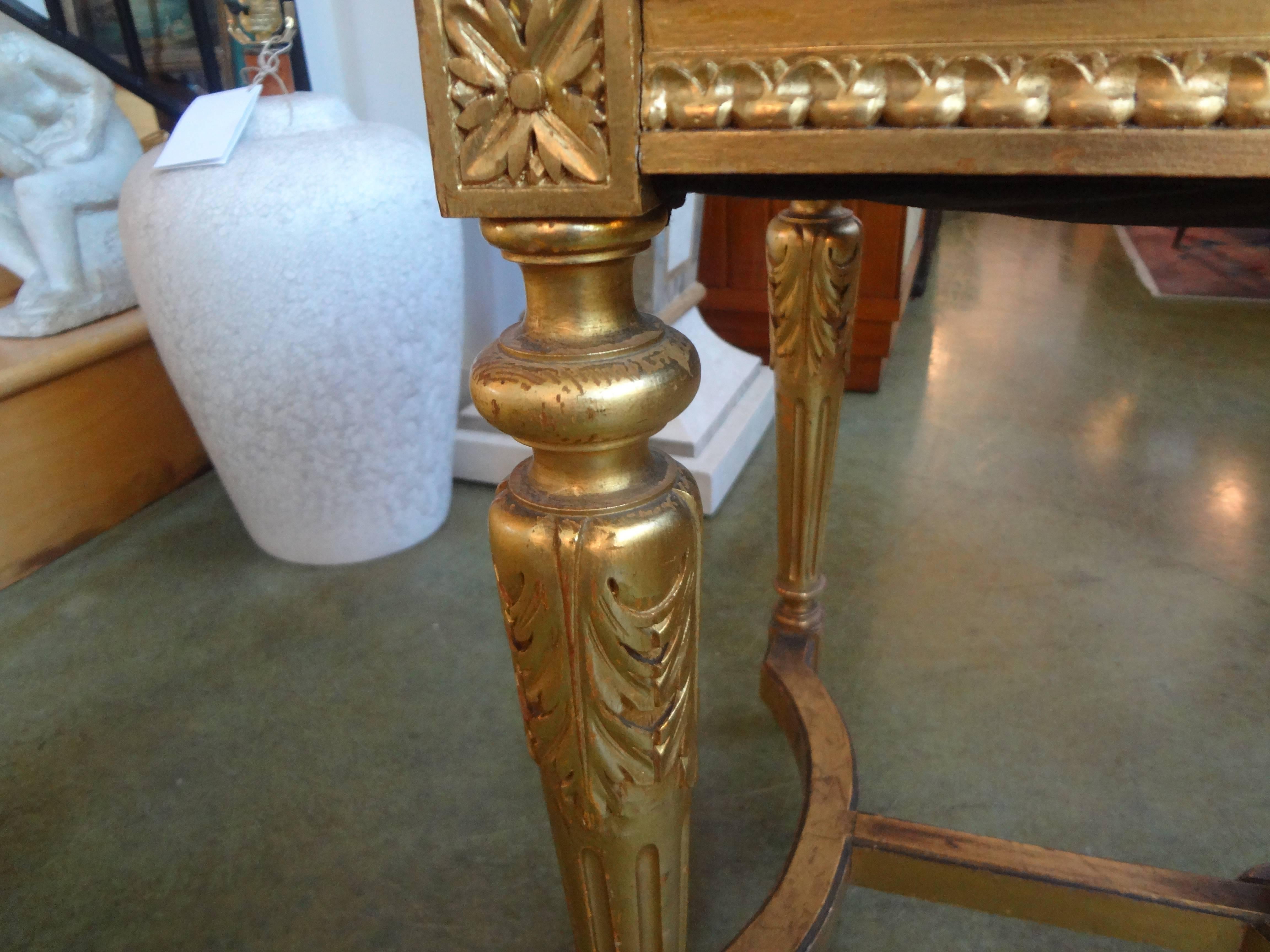 19th Century French Louis XVI Style Gilt Wood Ottoman In Good Condition In Houston, TX