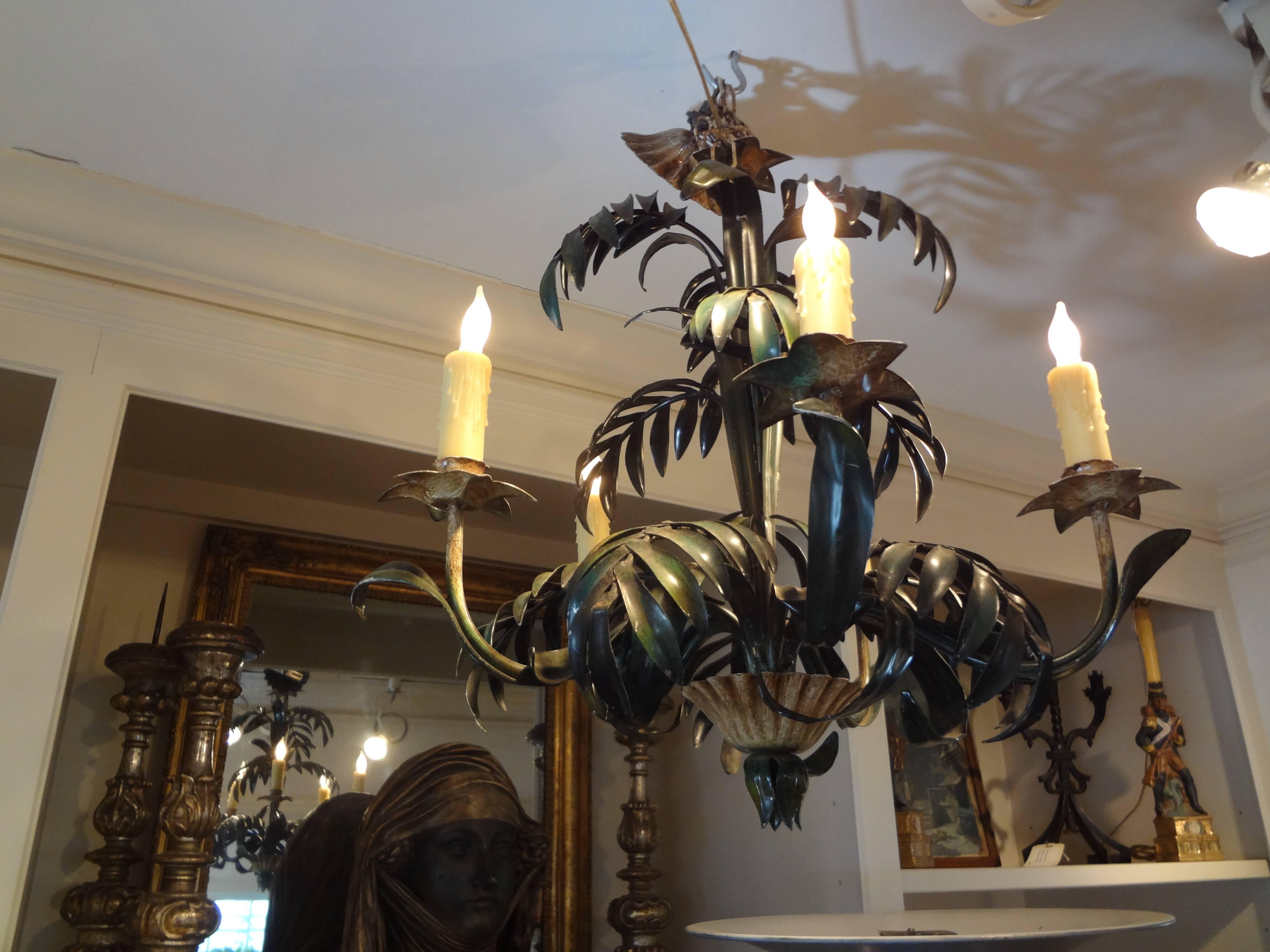 Italian Hollywood Regency Tole Palm Chandelier-SATURDAY SALE 1