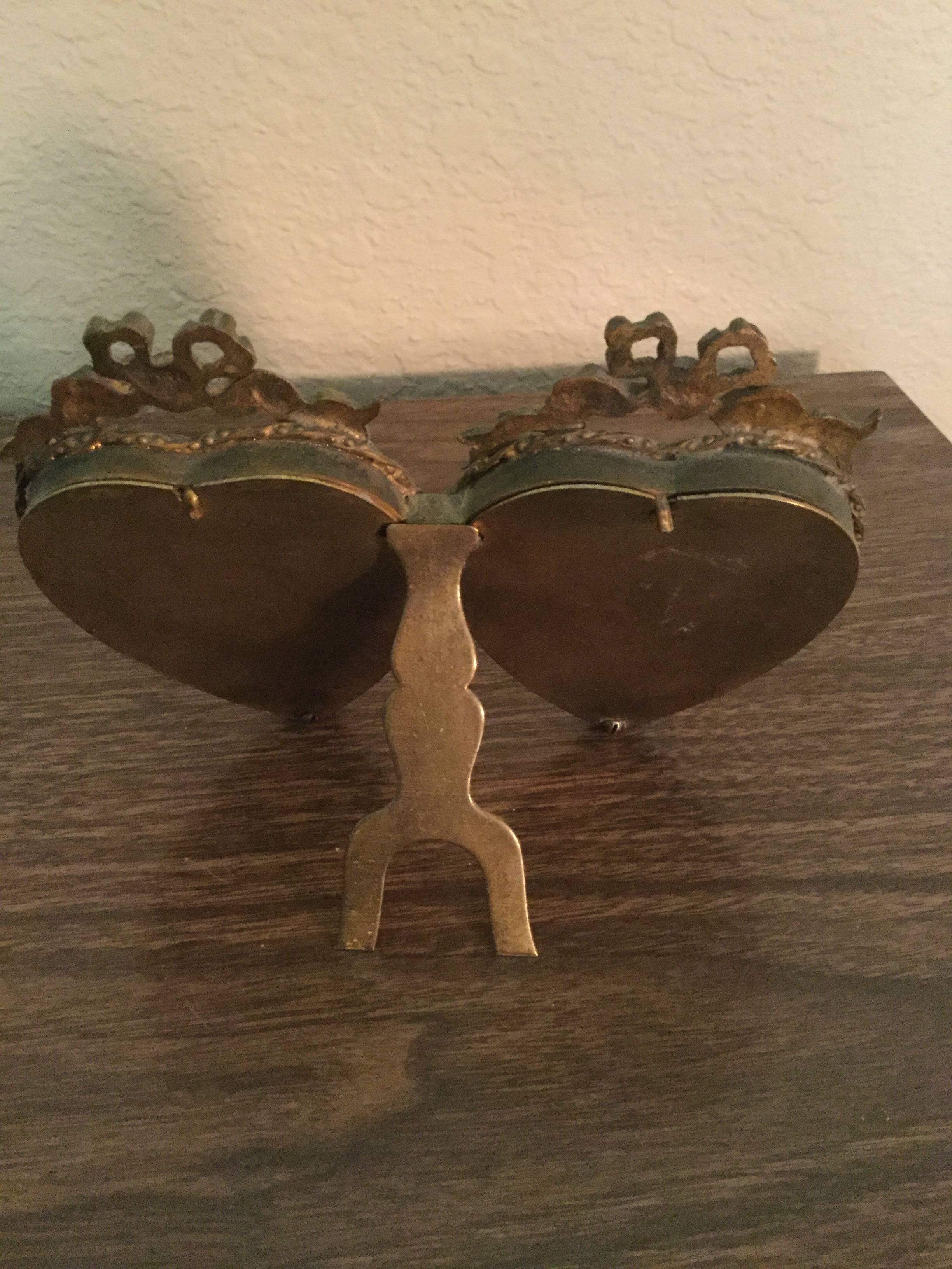 19th Century French Louis XVI Style Bronze Double Heart Frame-Saturday Sale In Good Condition In Houston, TX