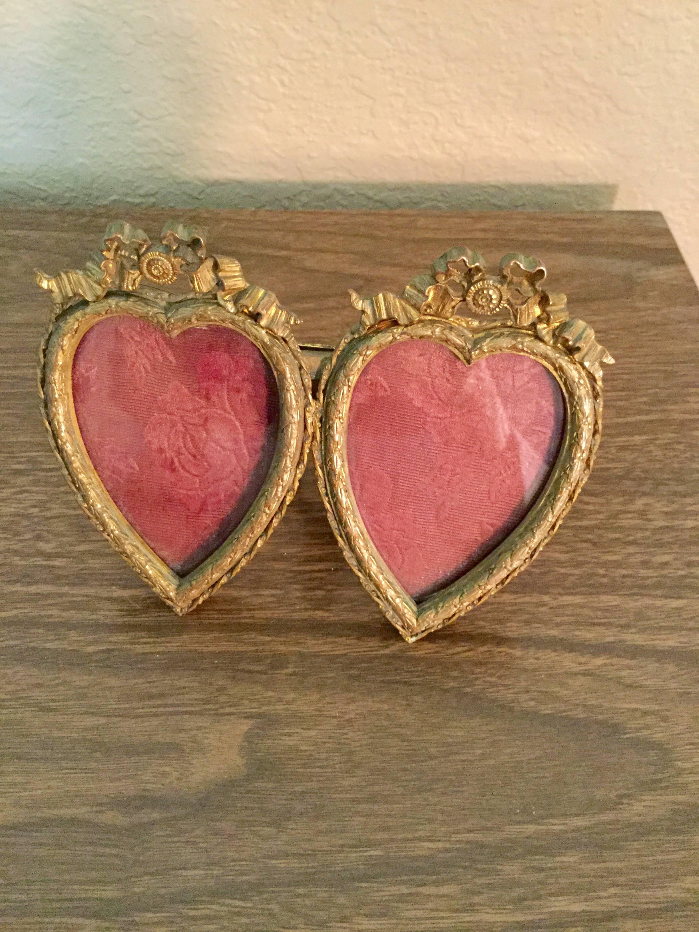 19th Century French Louis XVI Style Bronze Double Heart Frame-Saturday Sale 3