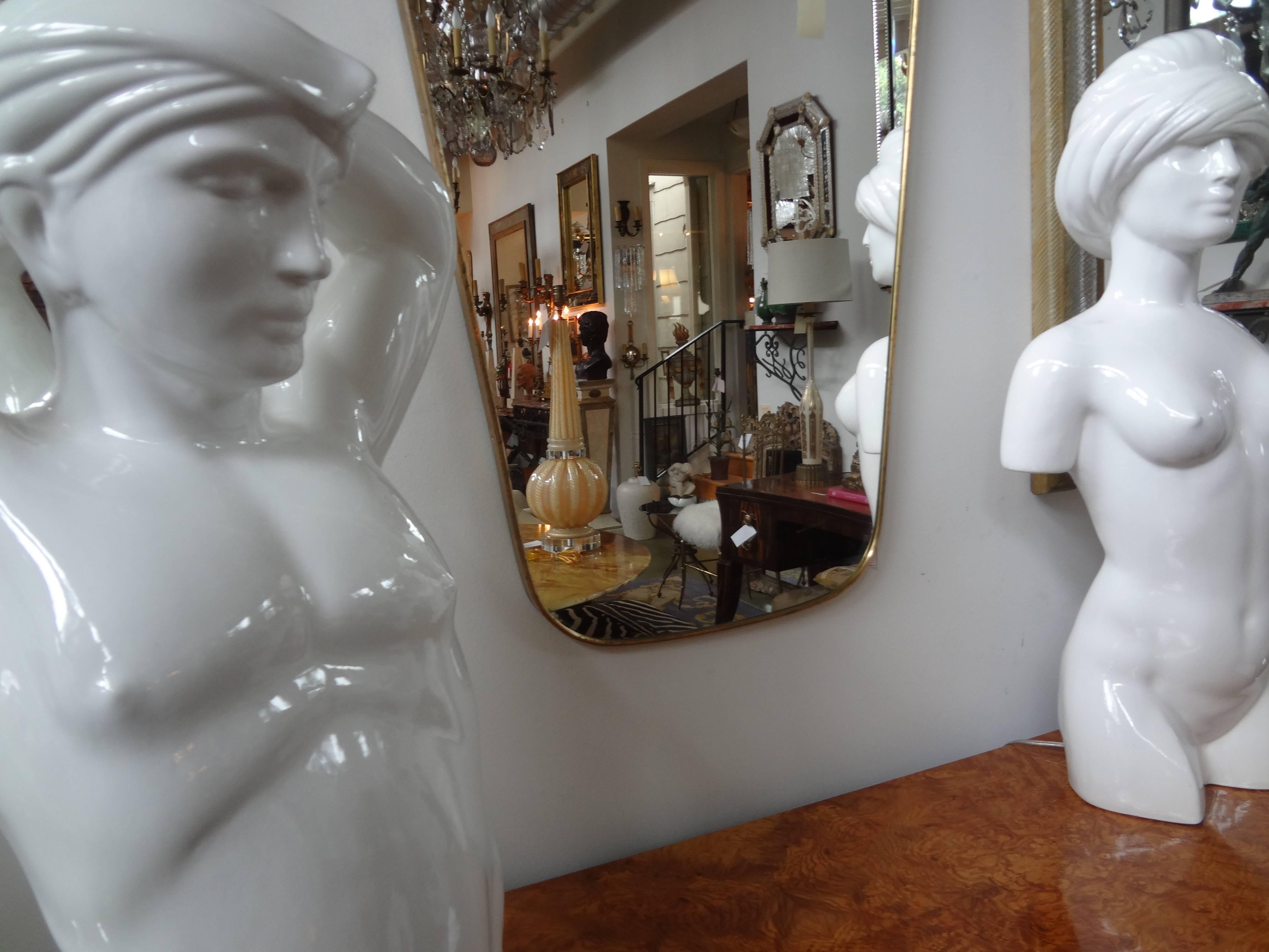 Mid-Century Modern Oversized Italian Gio Ponti Inspired Mid Century Modern Brass Mirror