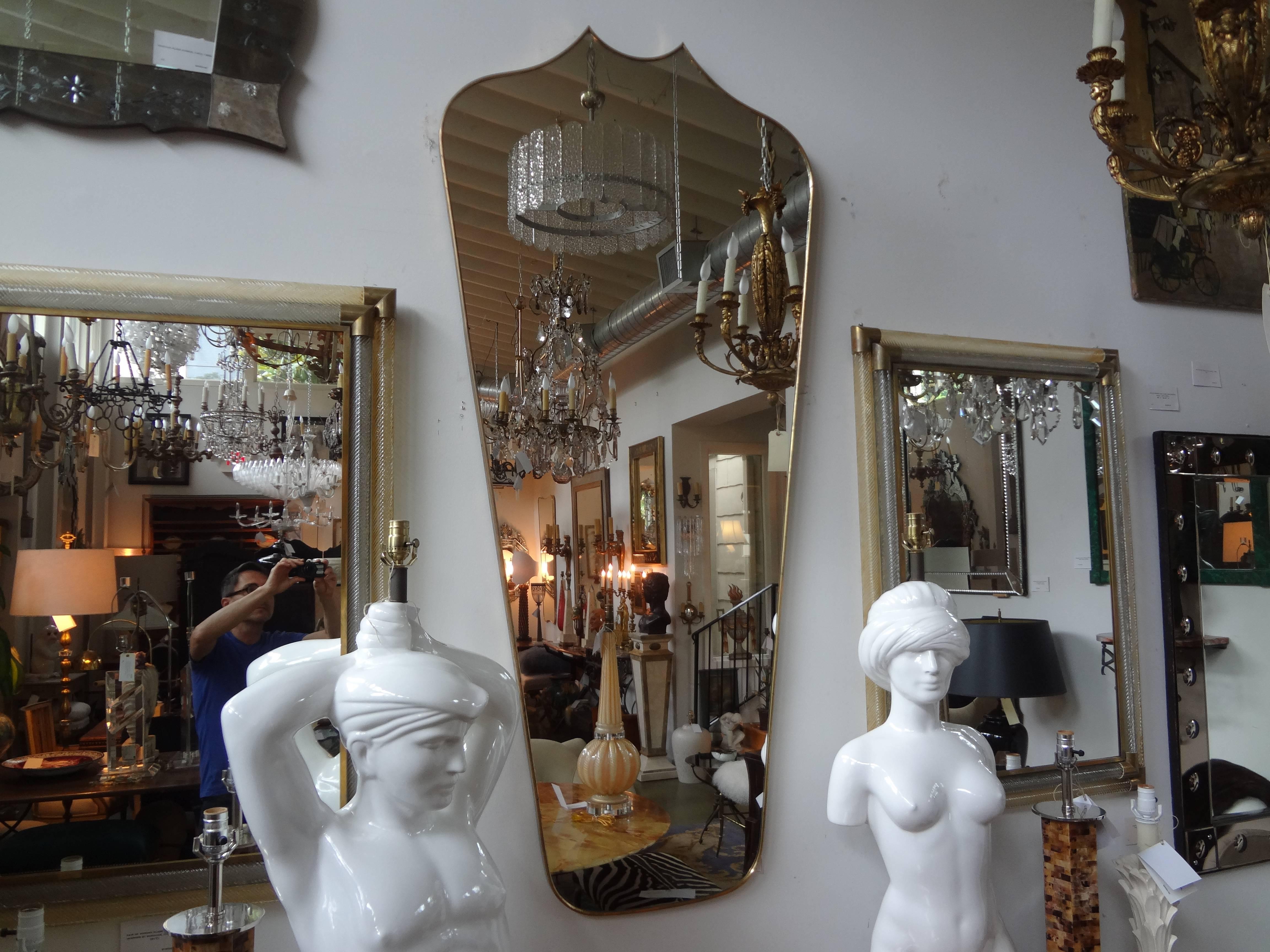 Mid-20th Century Oversized Italian Gio Ponti Inspired Mid Century Modern Brass Mirror