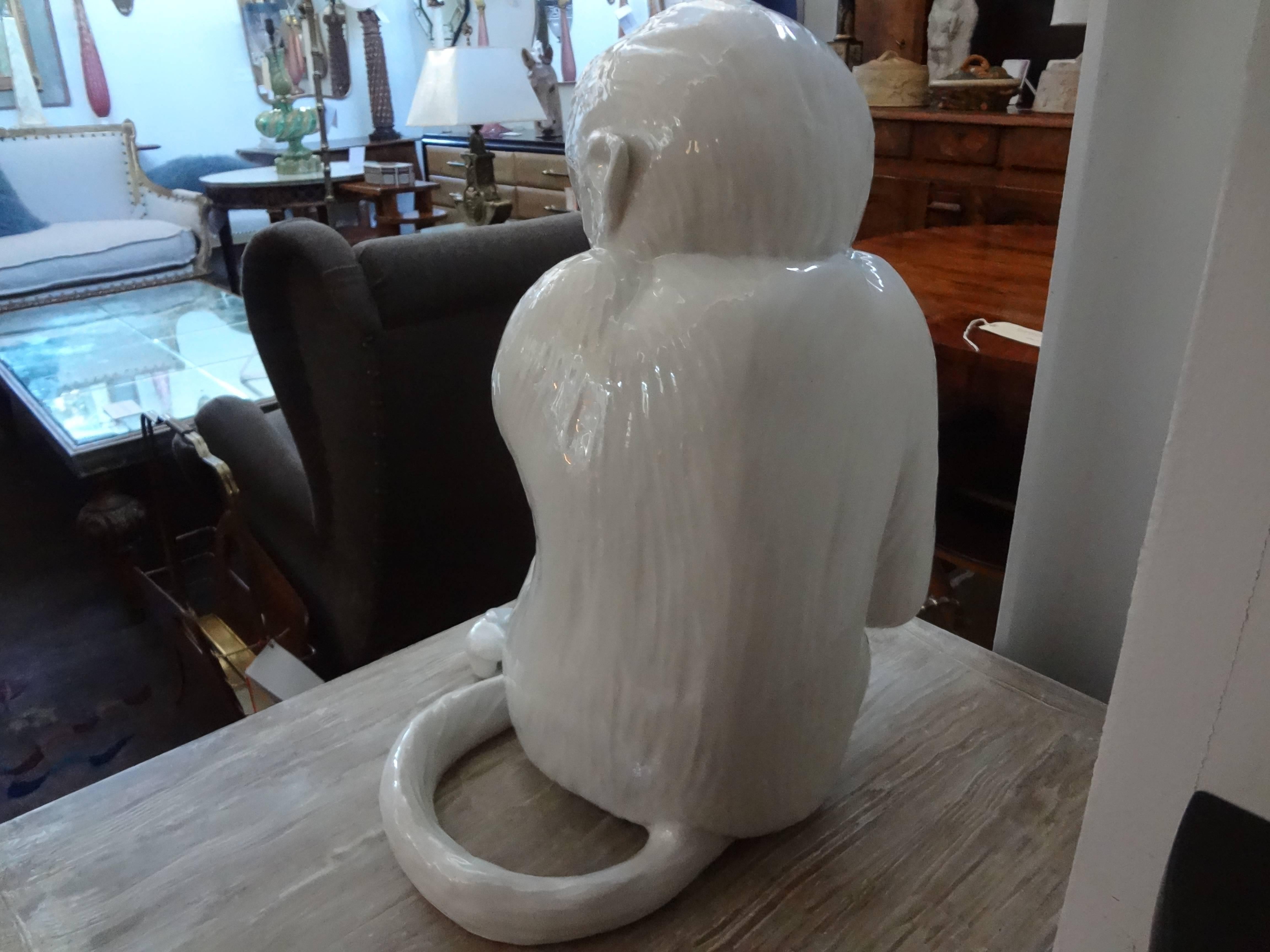 Vintage Italian Glazed Pottery Monkey Sculpture In Good Condition In Houston, TX