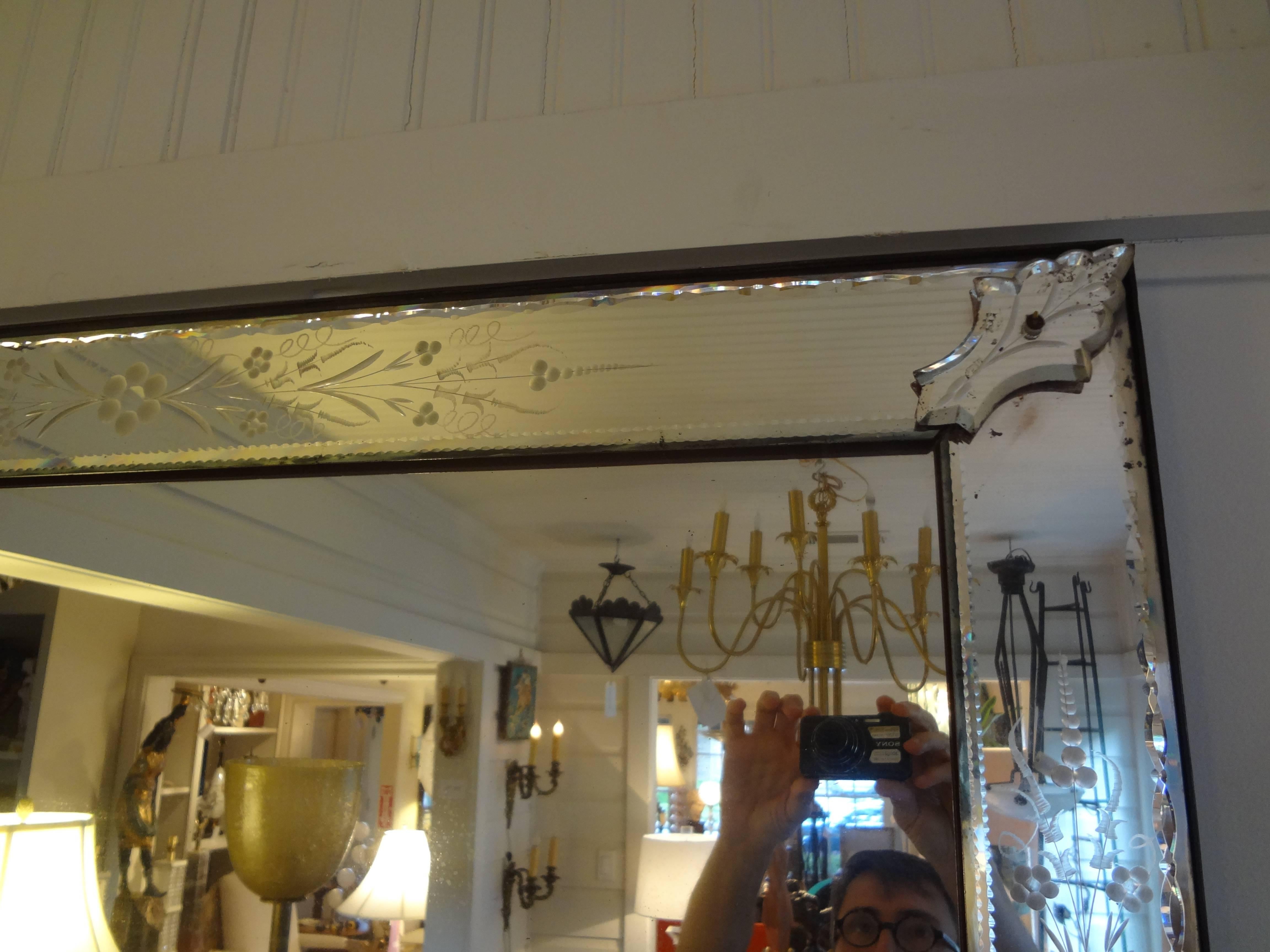 Antique Etched And Beveled Venetian Mirror In Good Condition In Houston, TX