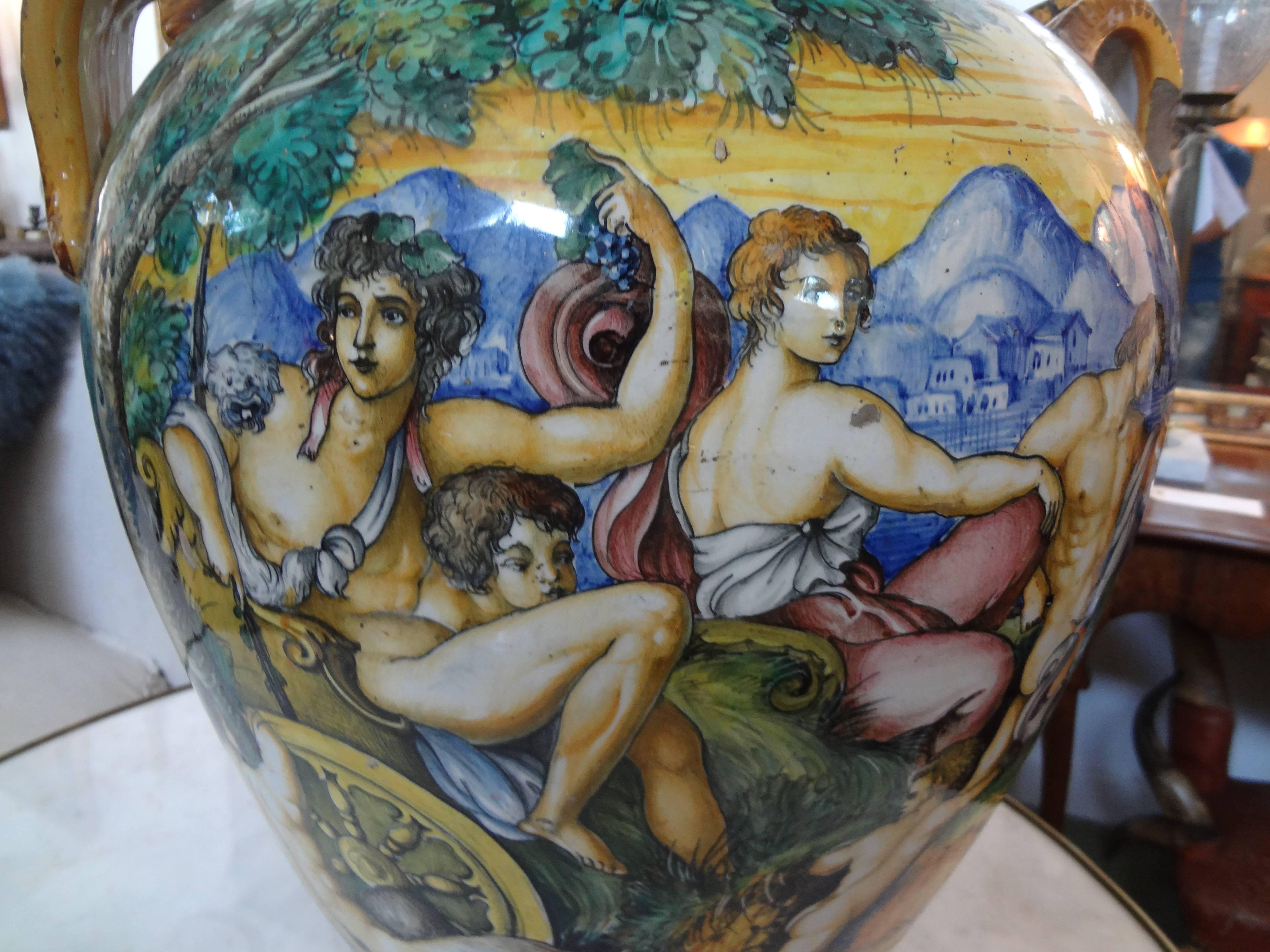 Renaissance 19th Century Italian Glazed Earthenware Urn Attributed to Urbino Workshop