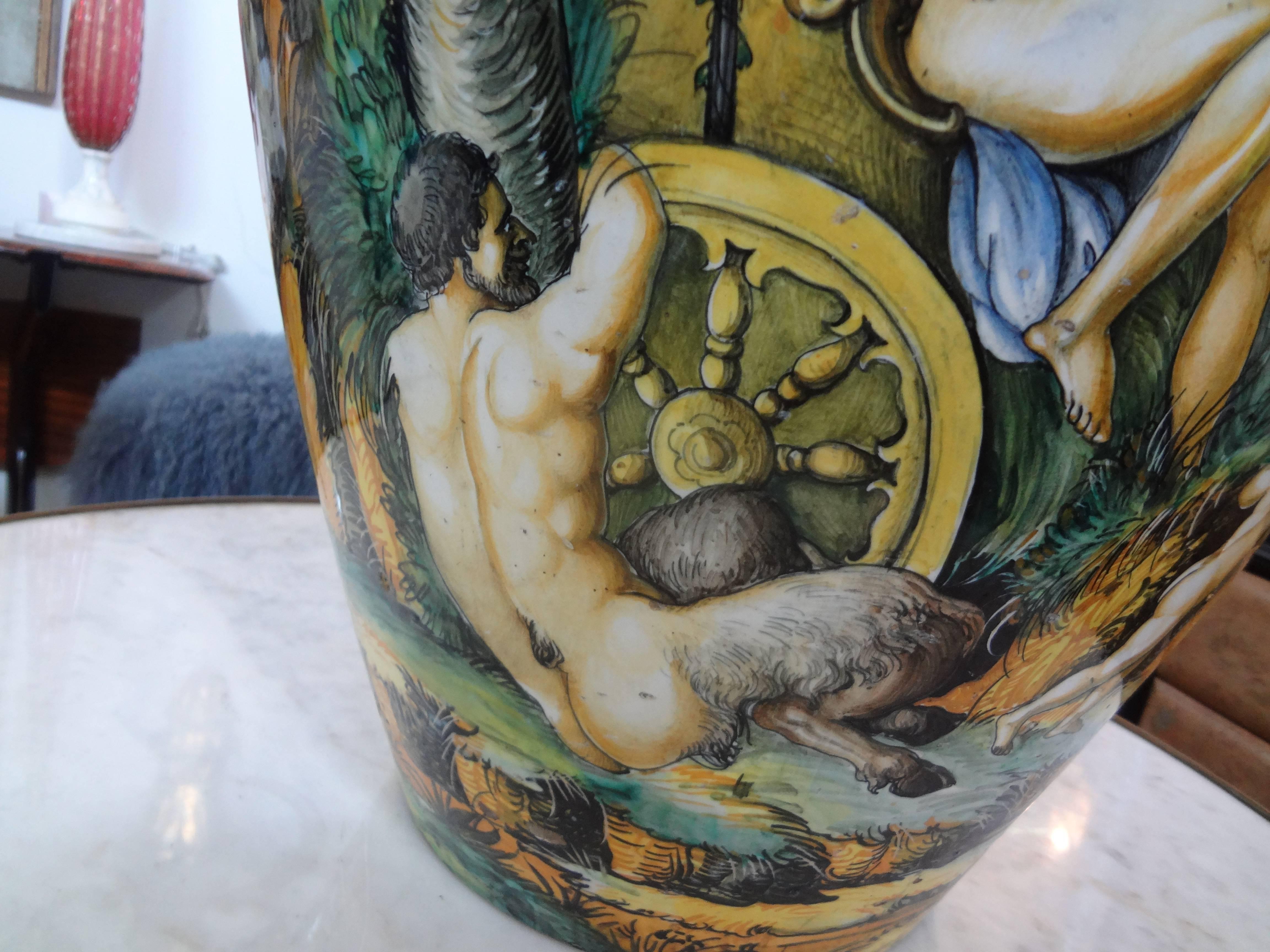 19th Century Italian Glazed Earthenware Urn Attributed to Urbino Workshop In Good Condition In Houston, TX