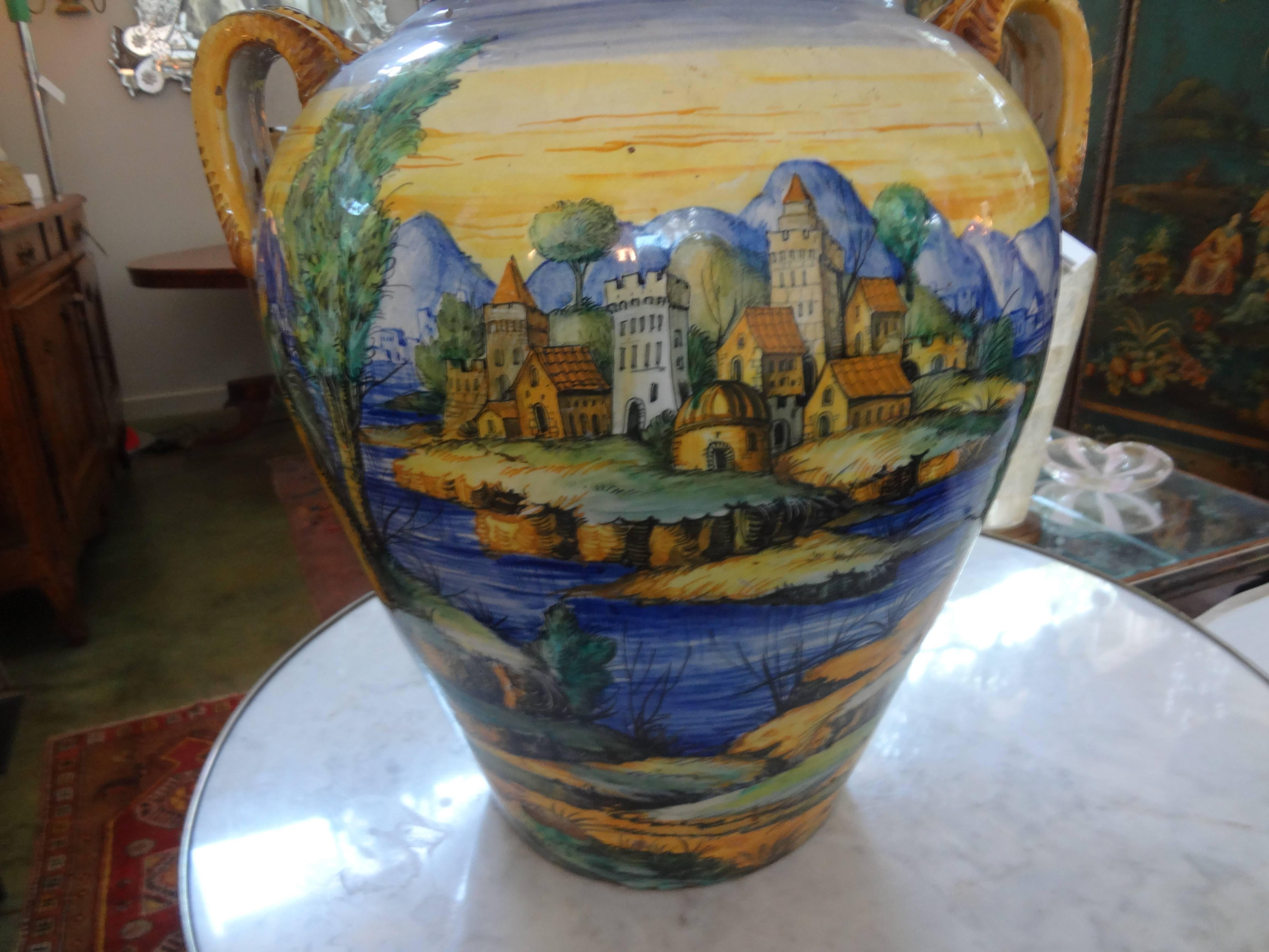 19th Century Italian Glazed Earthenware Urn Attributed to Urbino Workshop 1