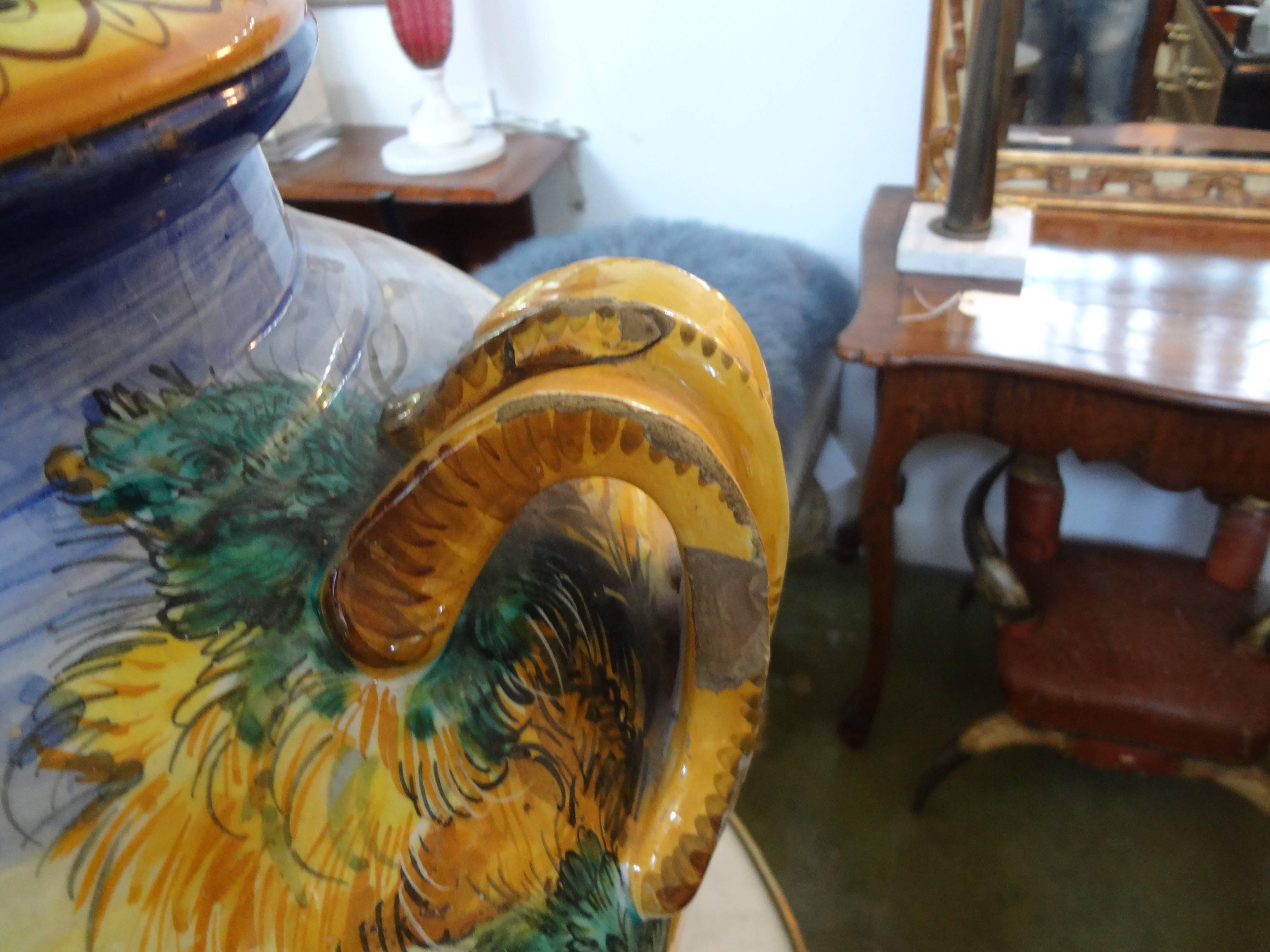 19th Century Italian Glazed Earthenware Urn Attributed to Urbino Workshop 3