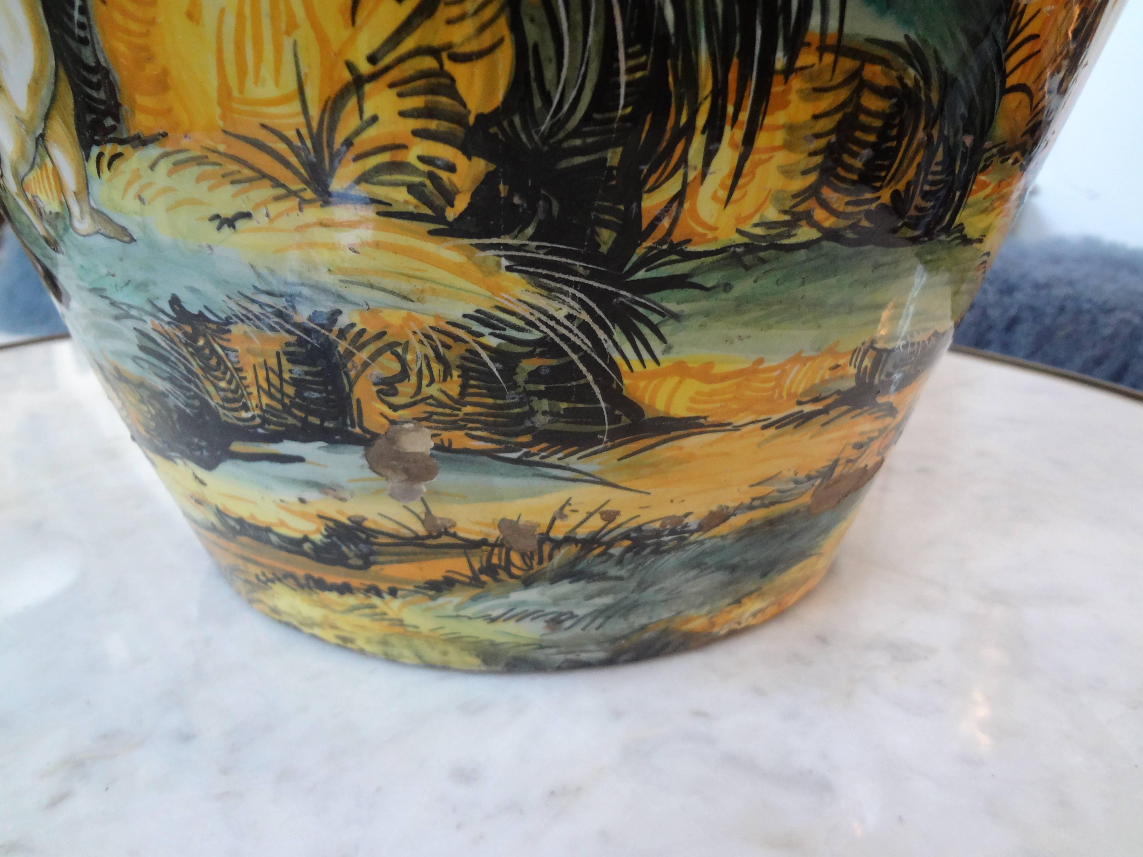 19th Century Italian Glazed Earthenware Urn Attributed to Urbino Workshop 4