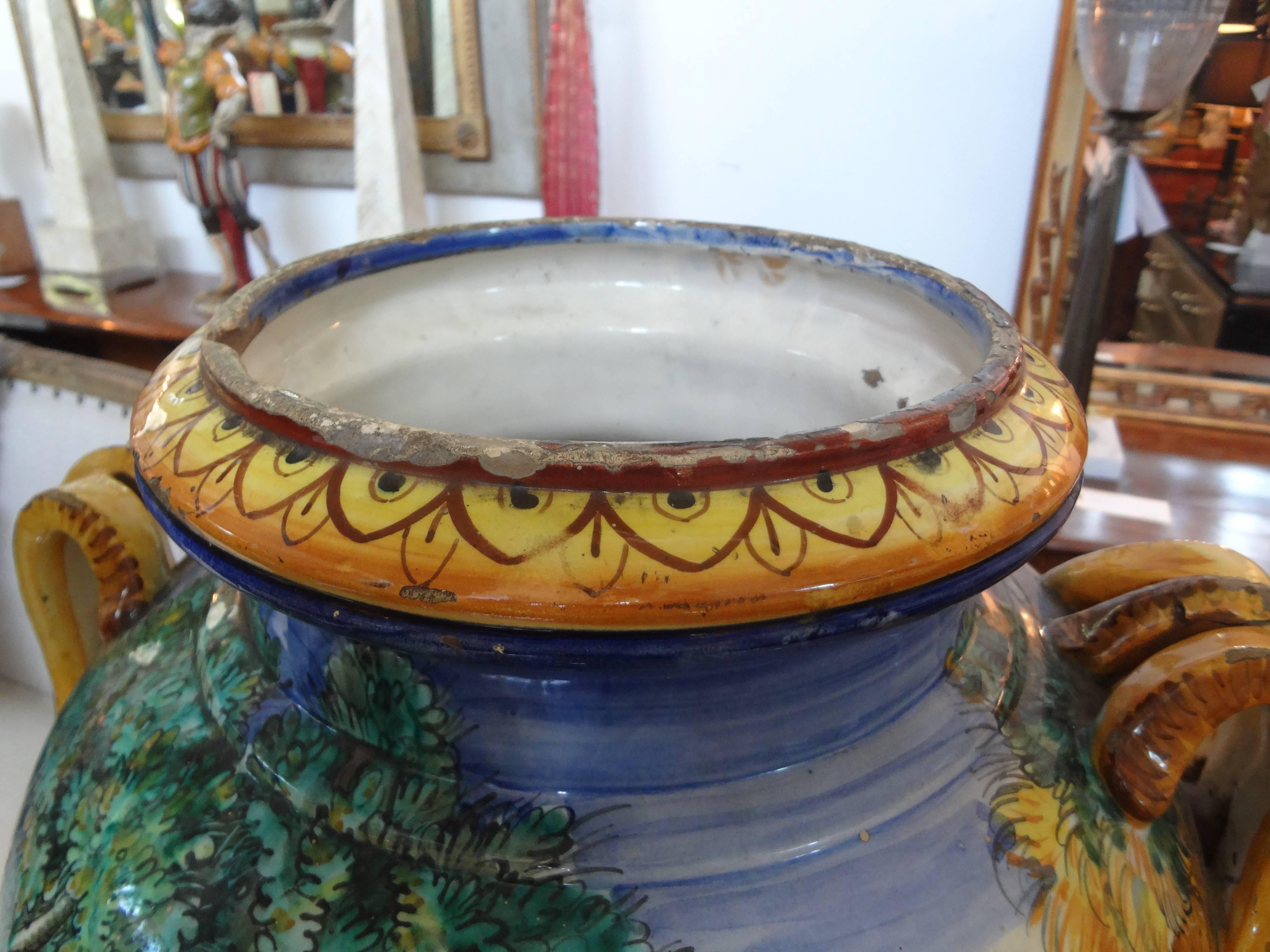 19th Century Italian Glazed Earthenware Urn Attributed to Urbino Workshop 5